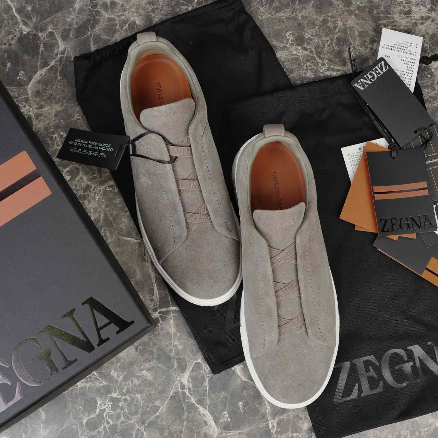 Zegna Utility Blue suede Triple Stitch™ Sneakers - DopestKickz