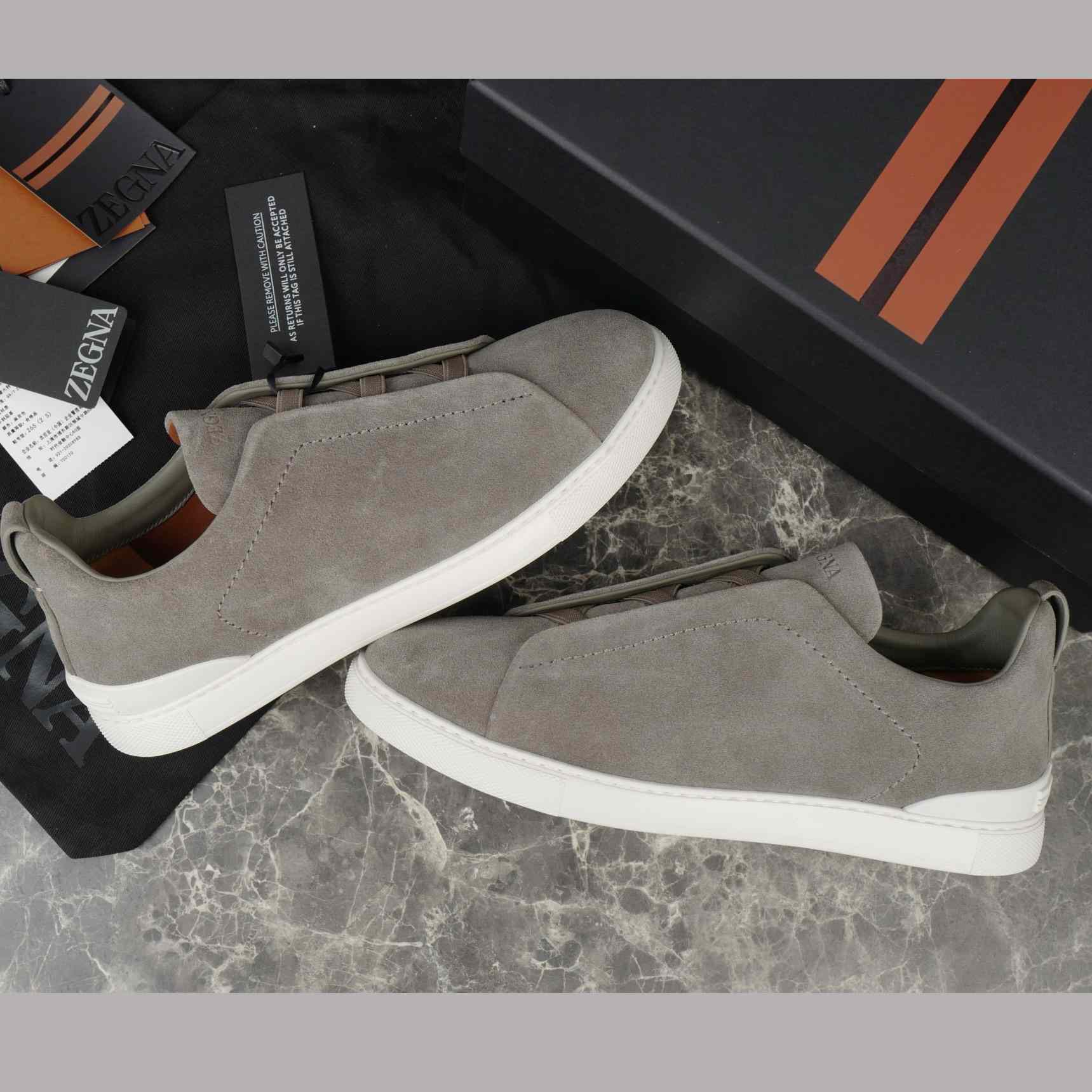 Zegna Utility Blue suede Triple Stitch™ Sneakers - DopestKickz