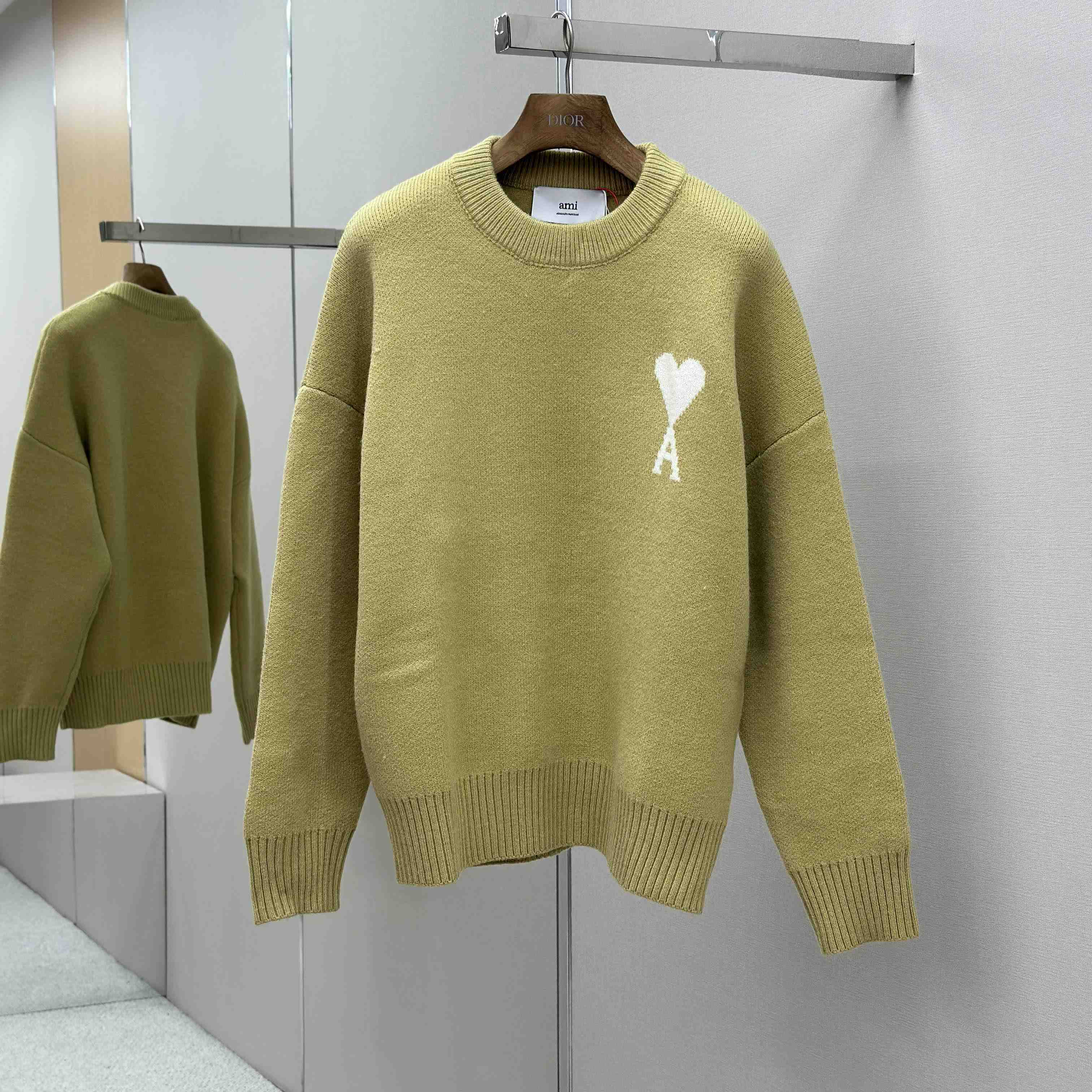AMI Paris Yellow Alpaca Ami De Coeur Crewneck Sweater - DopestKickz