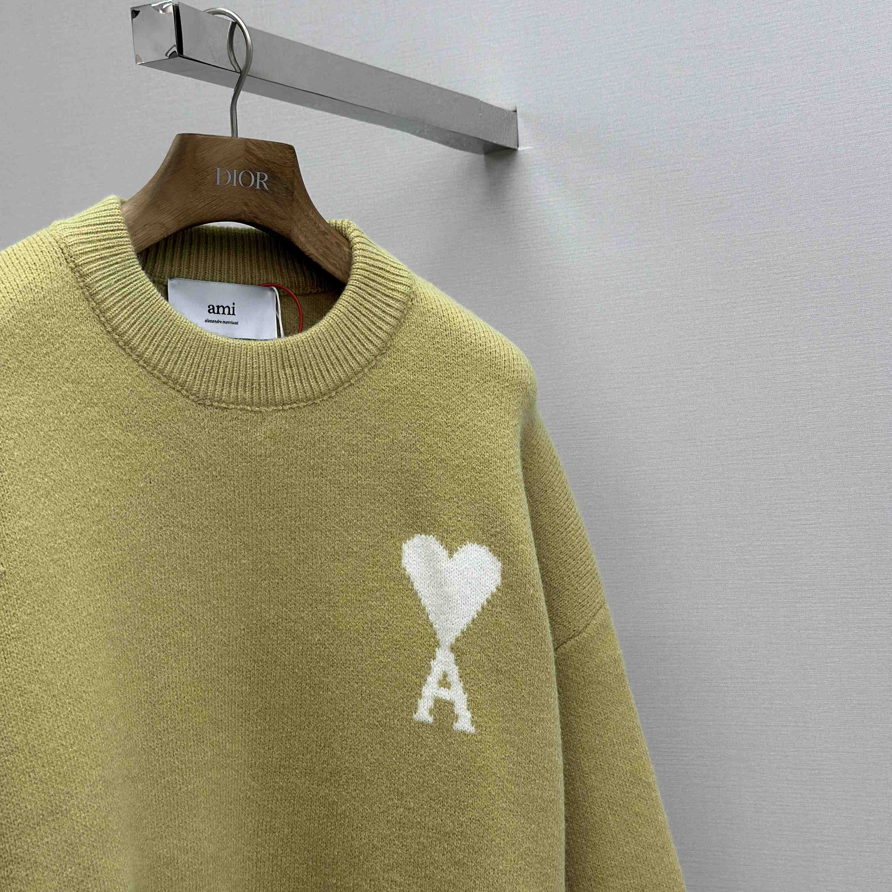 AMI Paris Yellow Alpaca Ami De Coeur Crewneck Sweater - DopestKickz