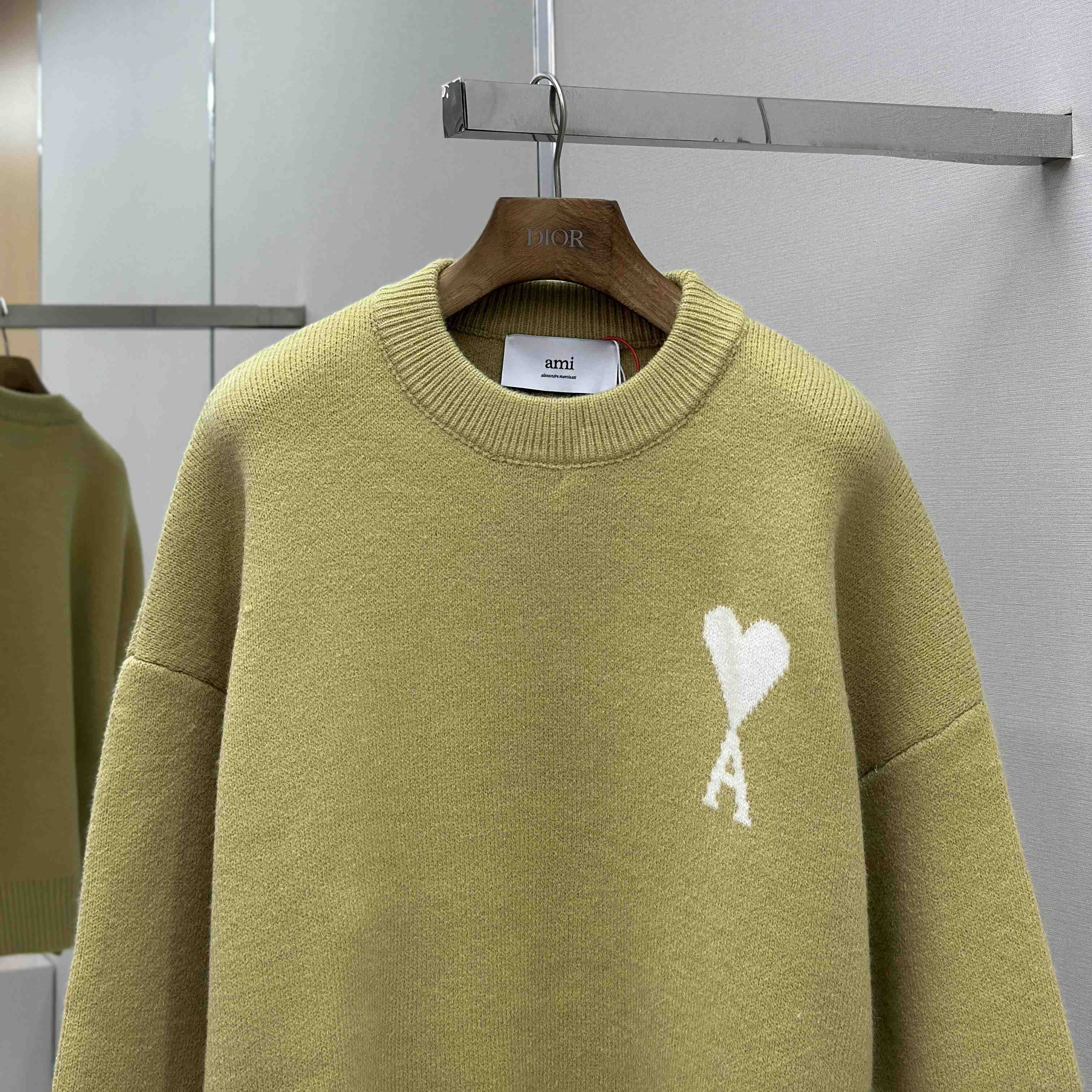 AMI Paris Yellow Alpaca Ami De Coeur Crewneck Sweater - DopestKickz