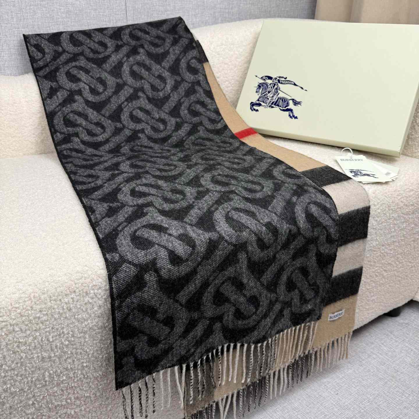 Burberry Reversible Check And Monogram Cashmere Scarf  - DopestKickz
