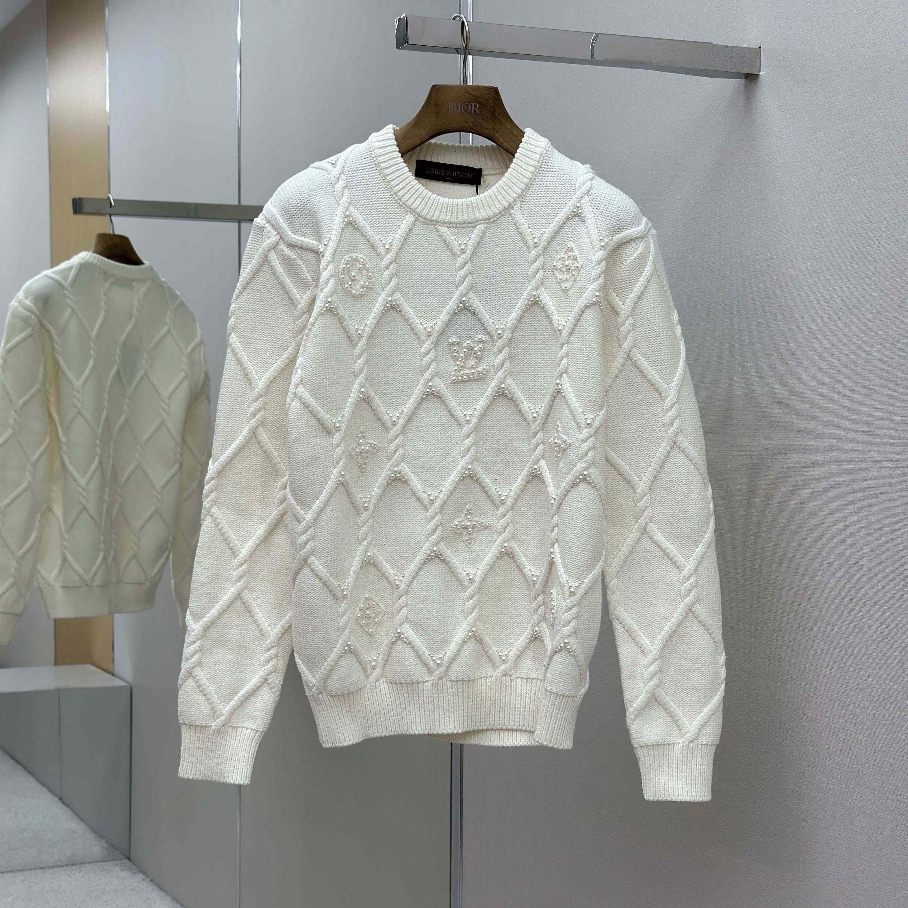 Louis Vuitton Embellished Cable Knit Wool Blend Pullover   1AGJUZ - DopestKickz