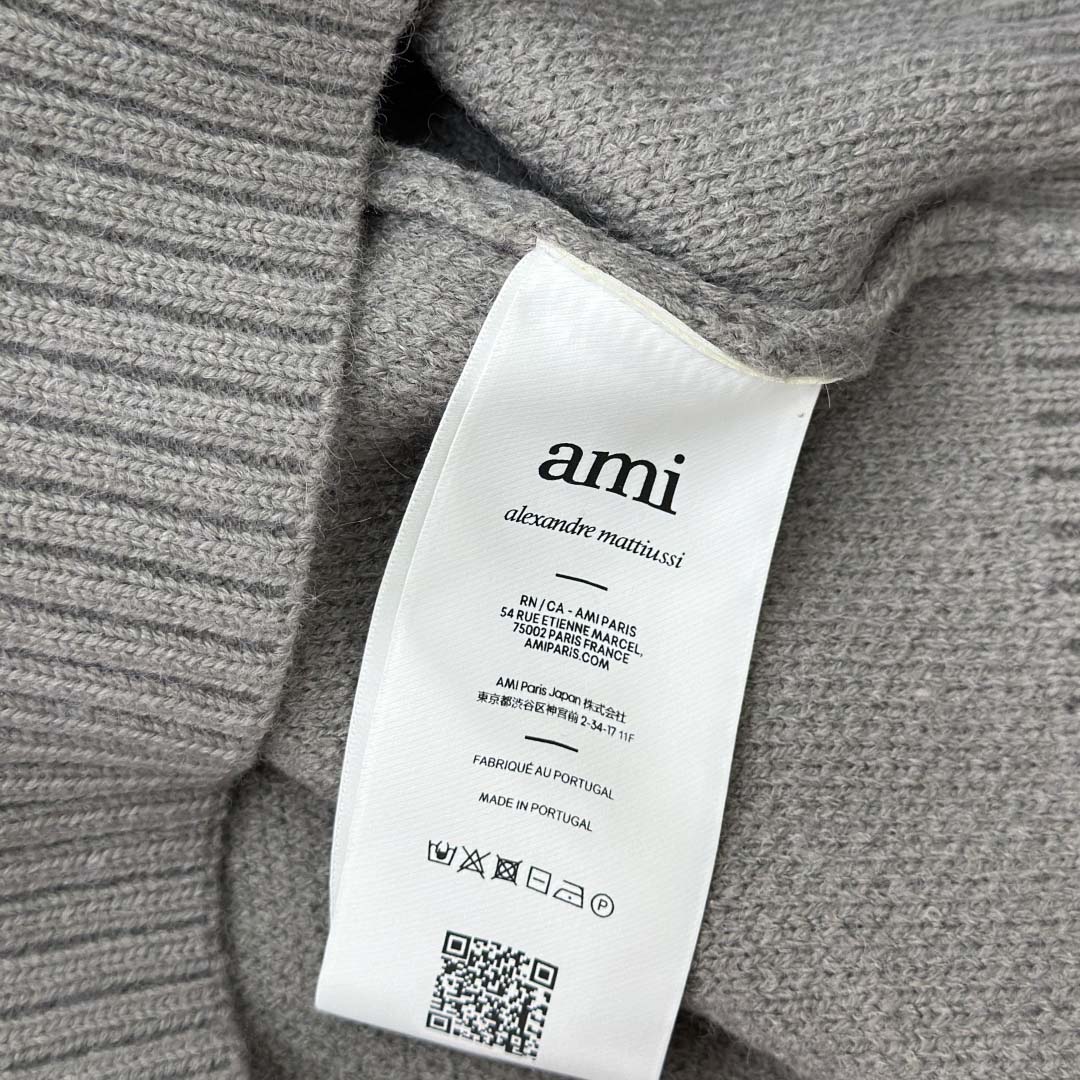 AMI Paris Grey Alpaca Ami De Coeur Crewneck Sweater  - DopestKickz