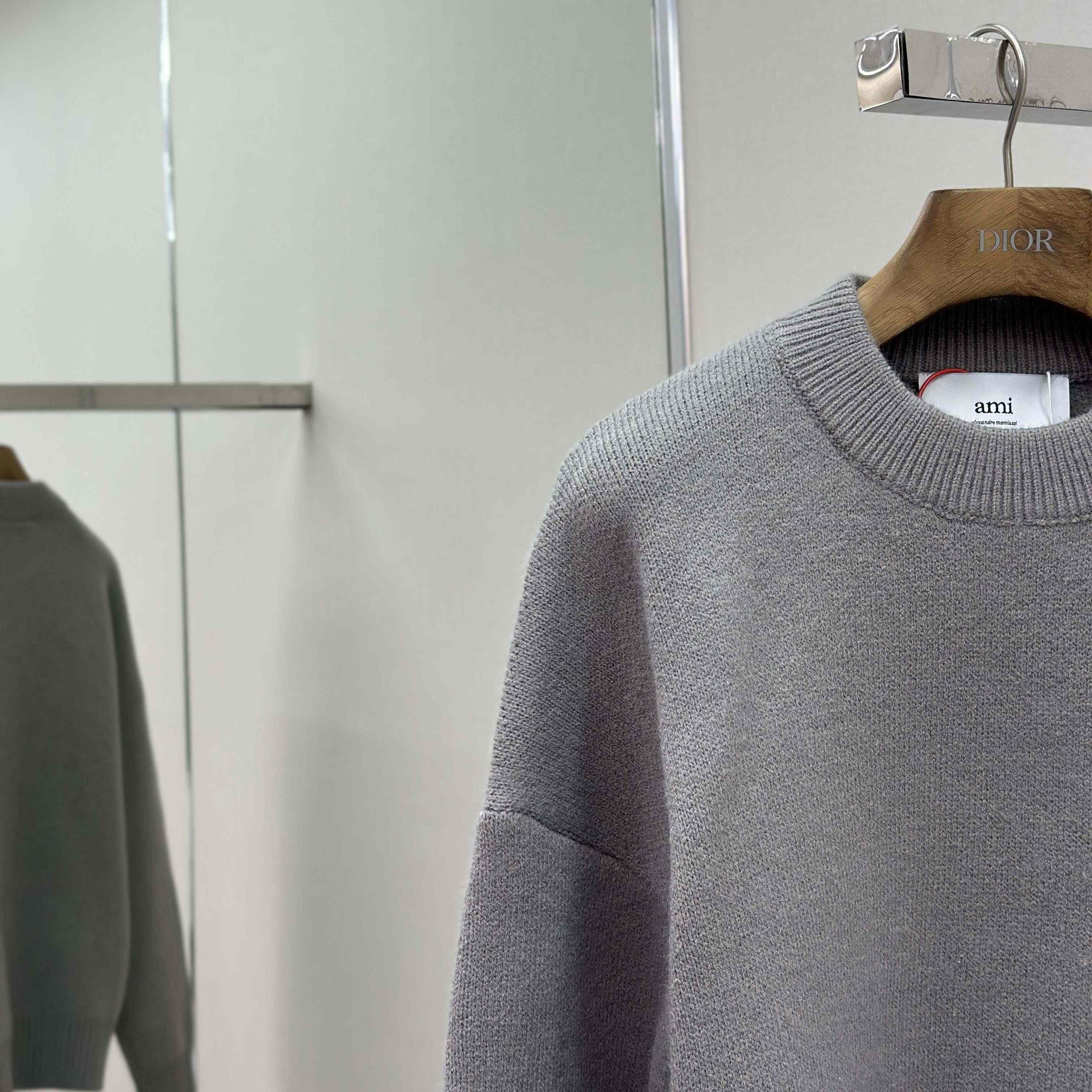 AMI Paris Grey Alpaca Ami De Coeur Crewneck Sweater  - DopestKickz