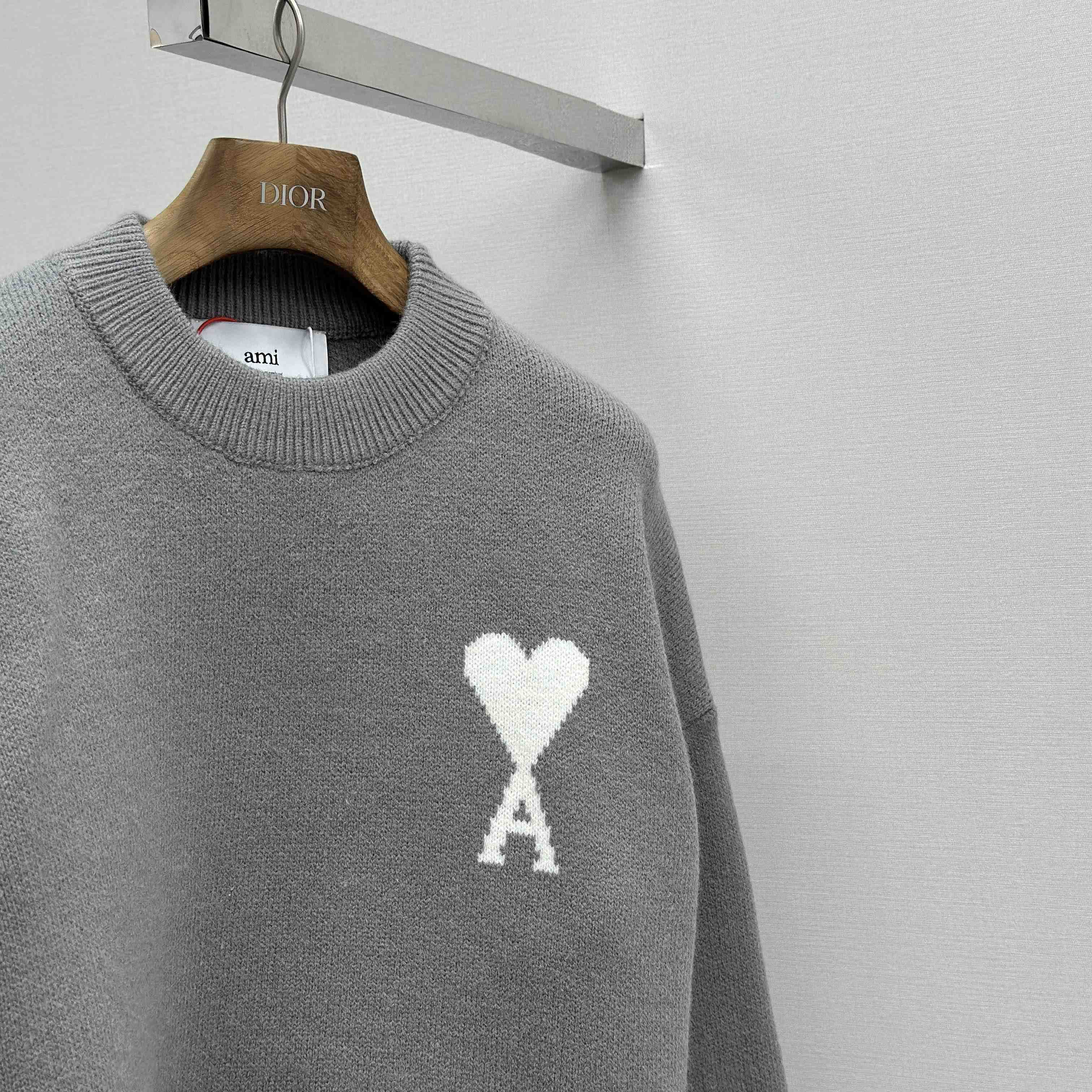 AMI Paris Grey Alpaca Ami De Coeur Crewneck Sweater  - DopestKickz
