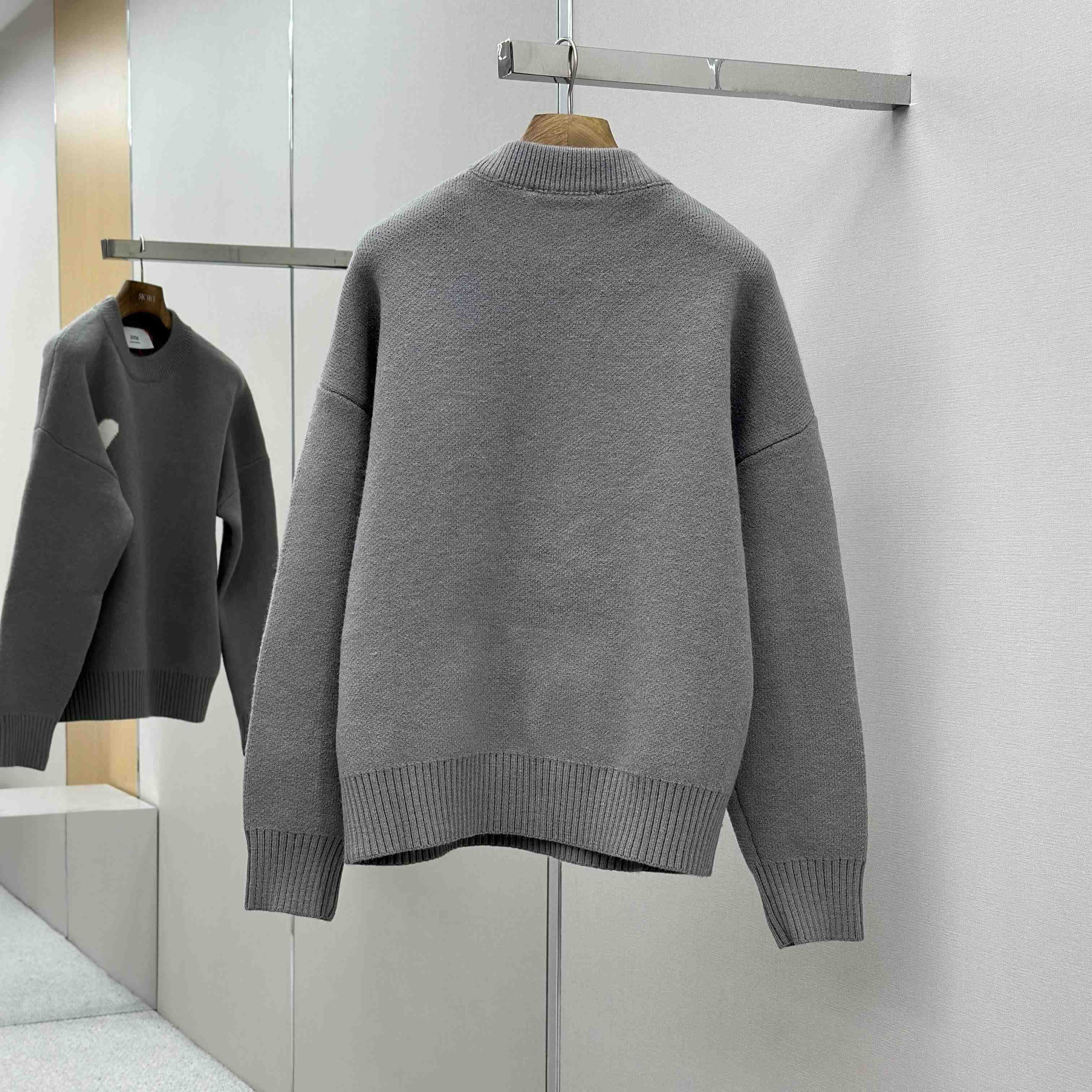 AMI Paris Grey Alpaca Ami De Coeur Crewneck Sweater  - DopestKickz