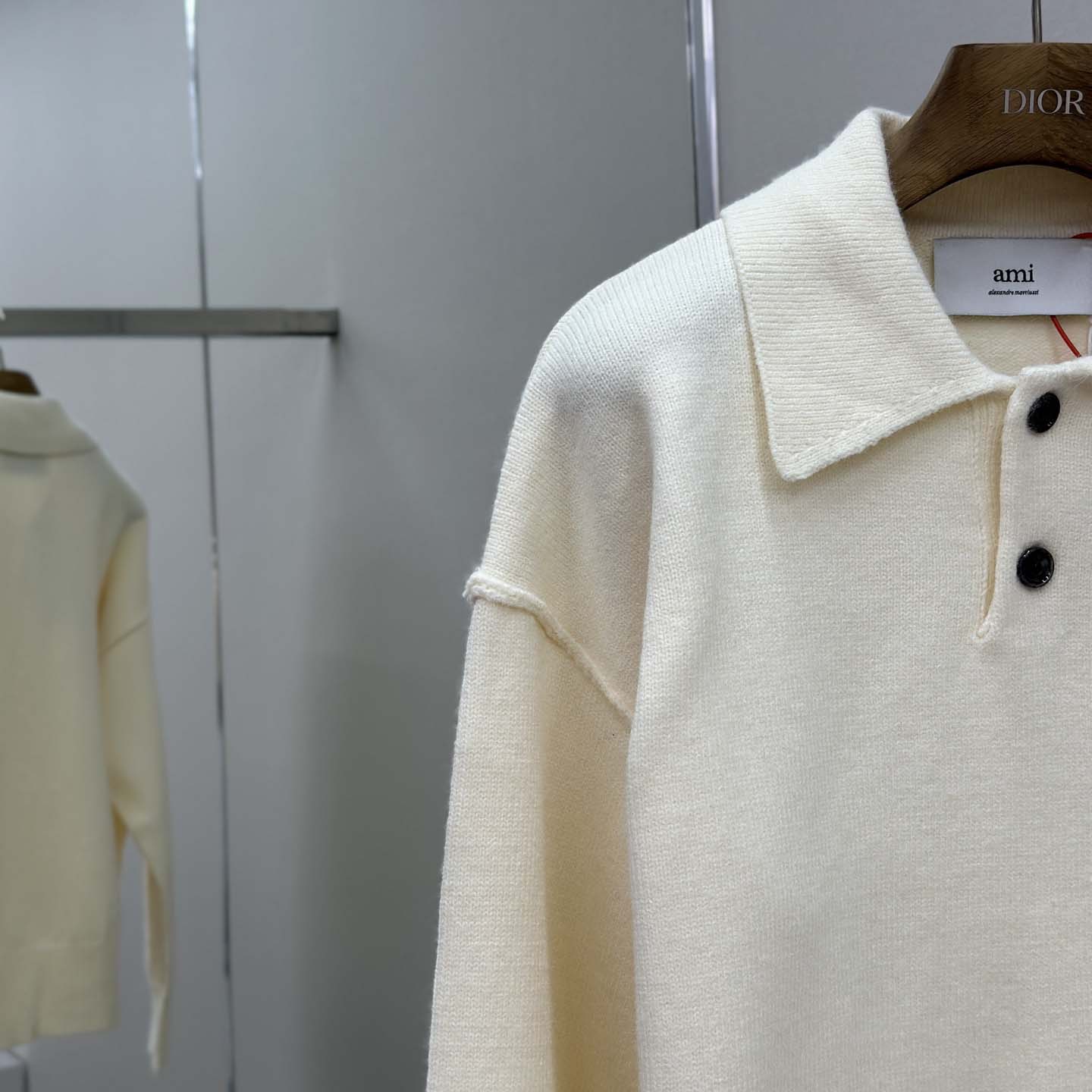 AMI Paris White Wool Ami De Coeur Polo - DopestKickz