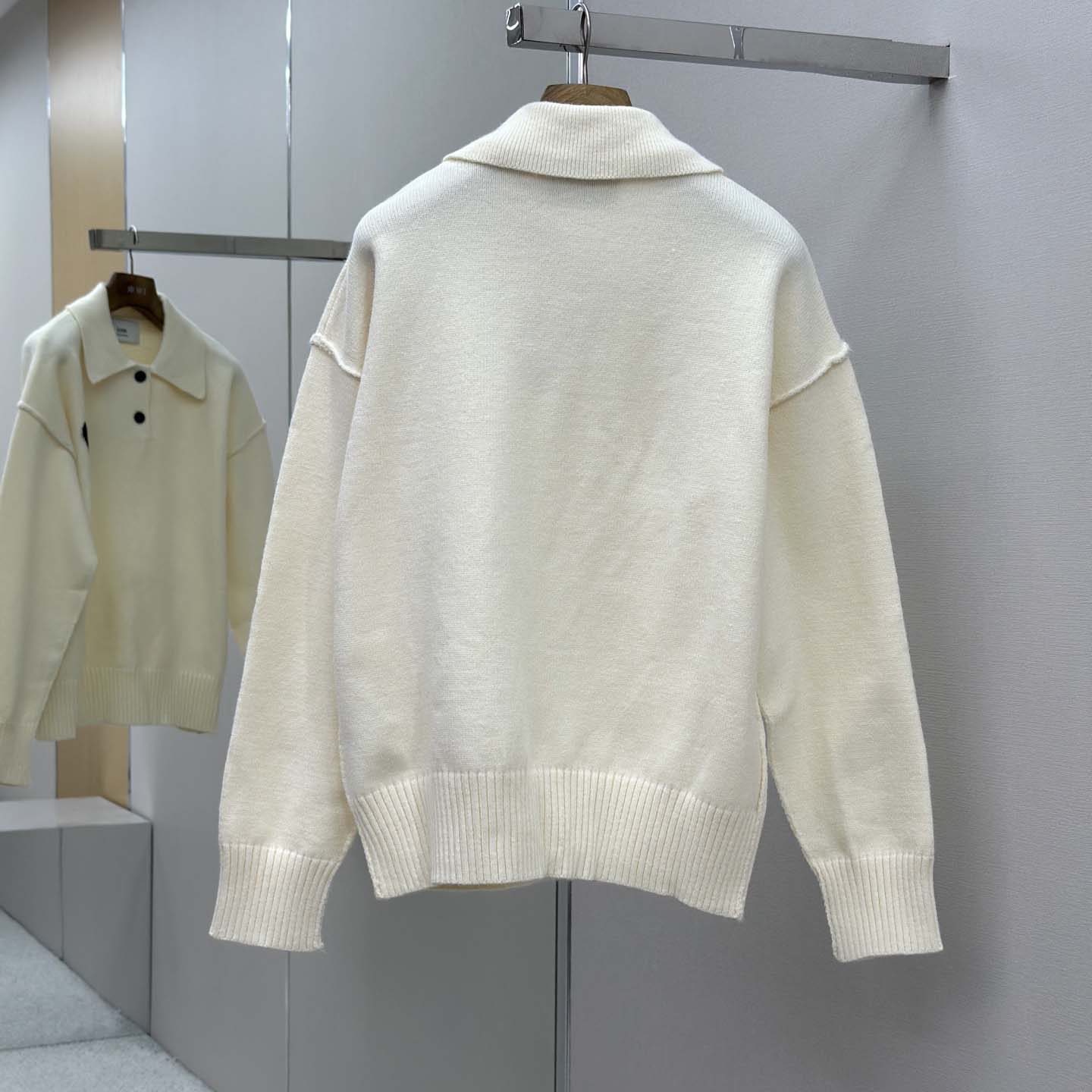 AMI Paris White Wool Ami De Coeur Polo - DopestKickz