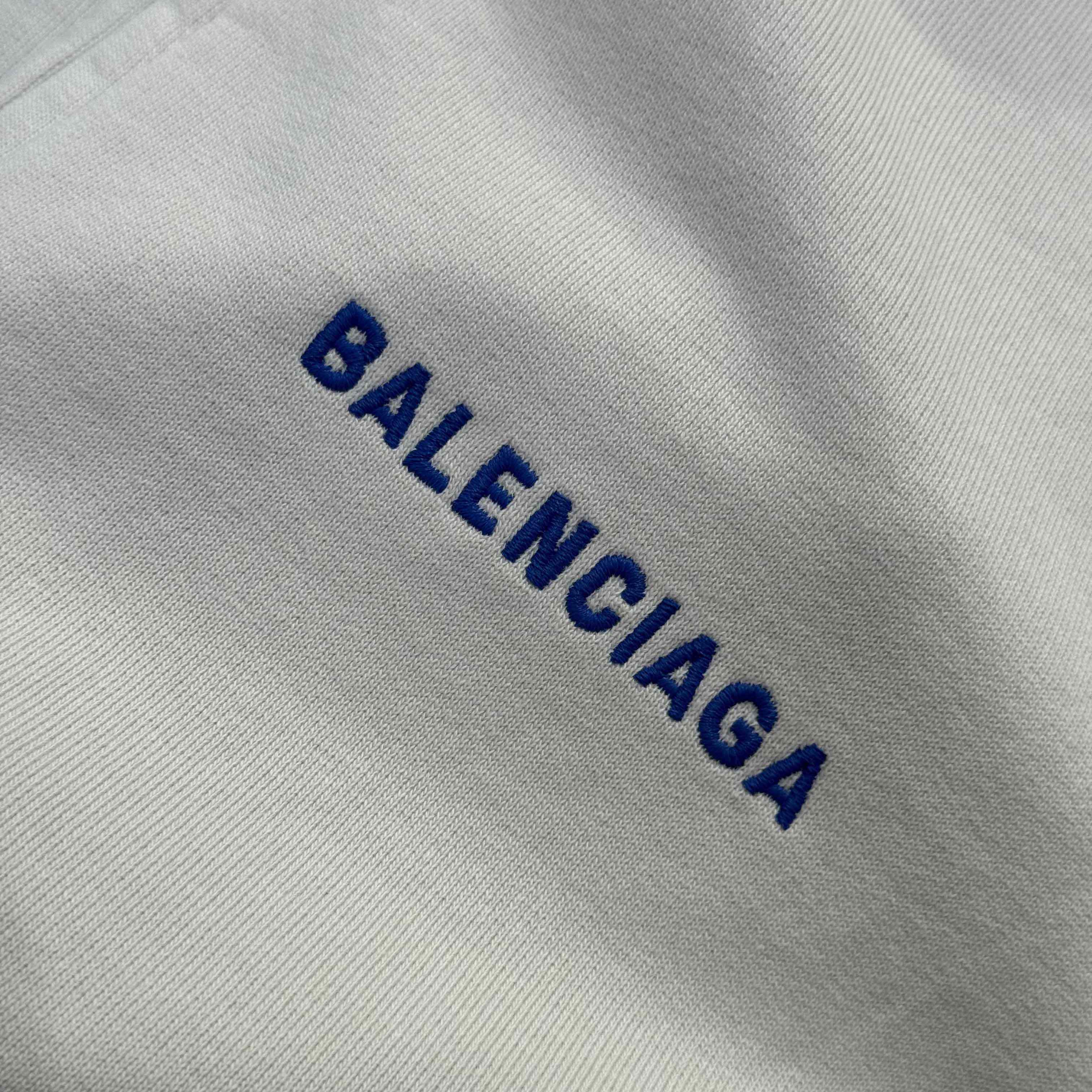 Balenciaga Back Zip-Up Hoodie Regular Fit In Dirty White And Blue Dry Fleece - DopestKickz