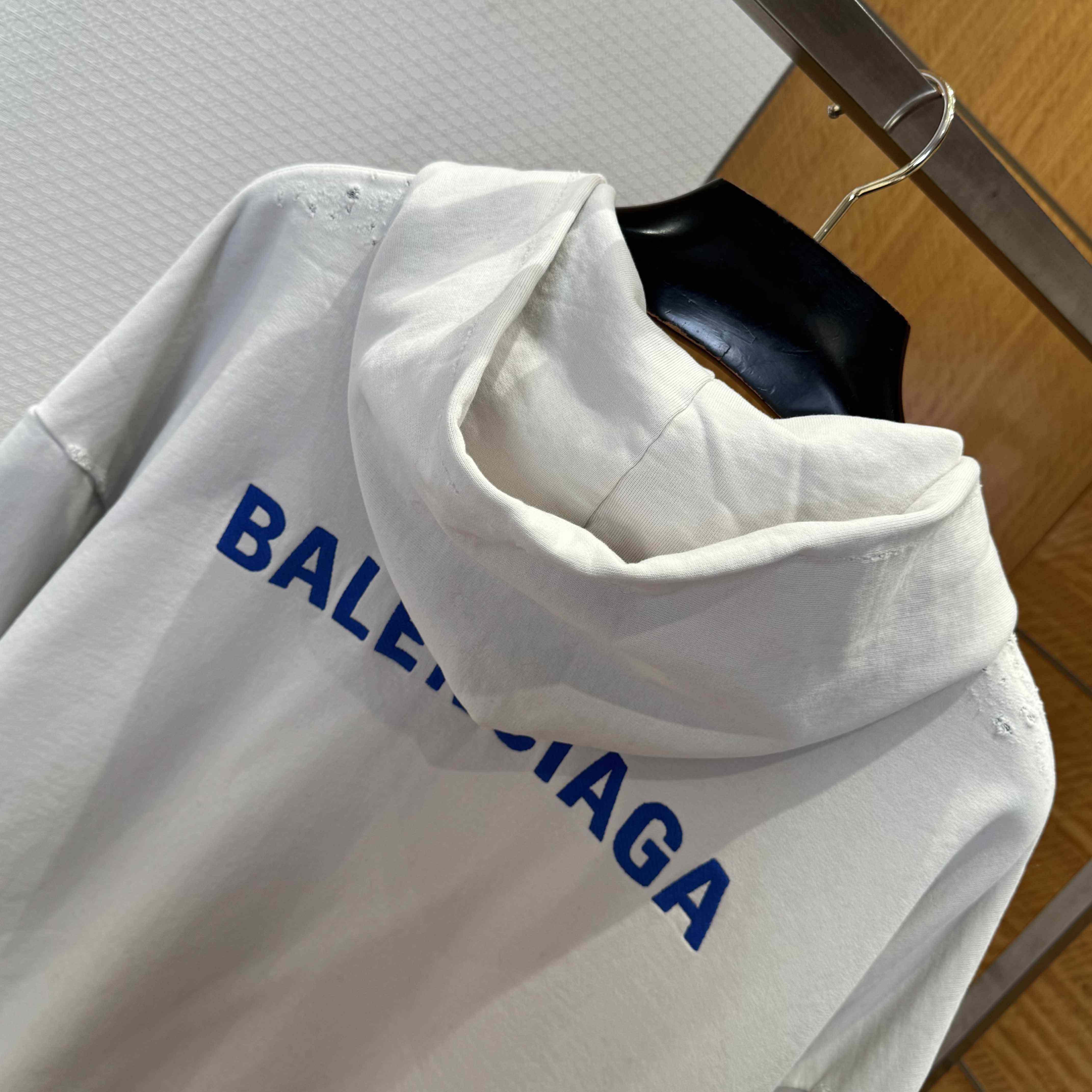 Balenciaga Back Zip-Up Hoodie Regular Fit In Dirty White And Blue Dry Fleece - DopestKickz
