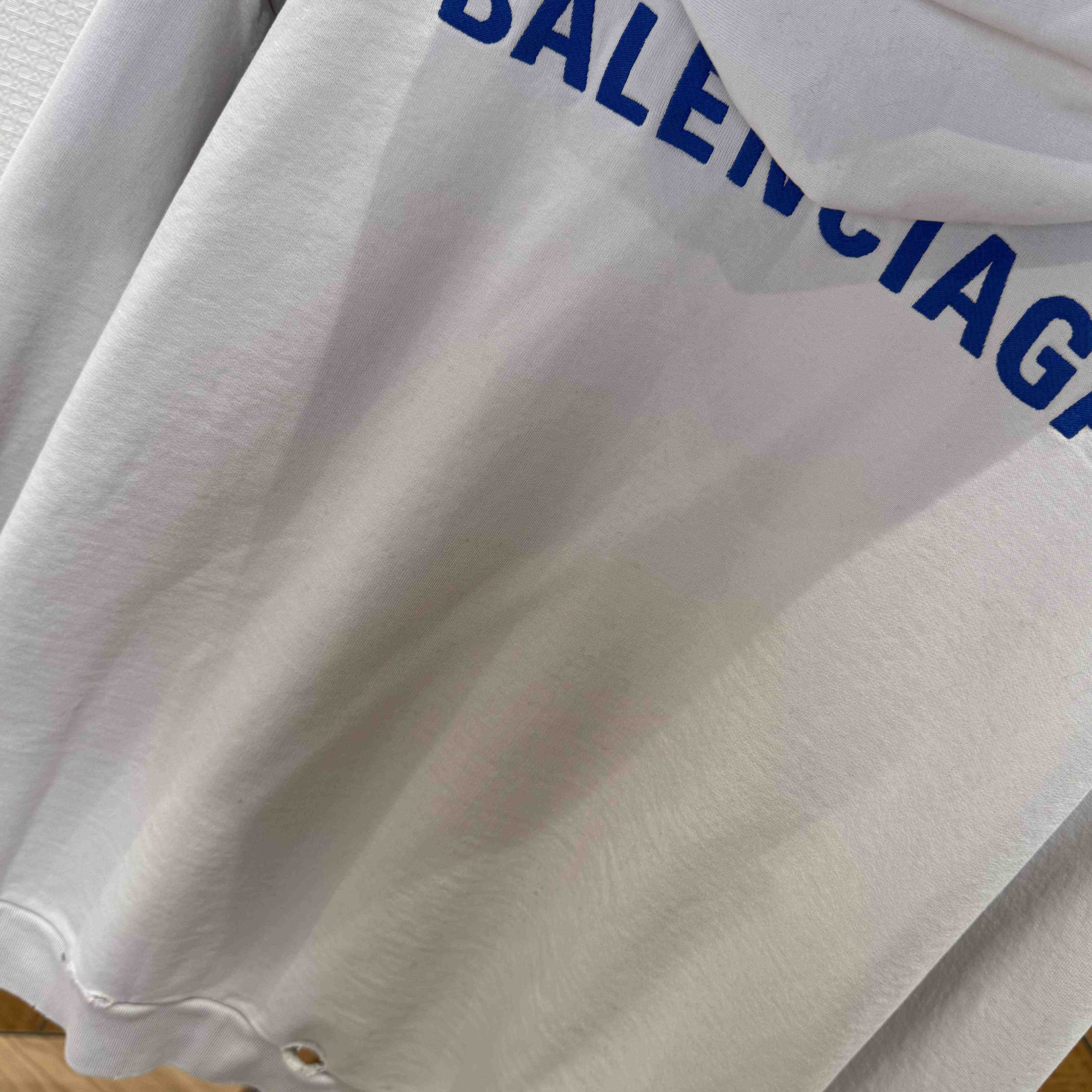 Balenciaga Back Zip-Up Hoodie Regular Fit In Dirty White And Blue Dry Fleece - DopestKickz