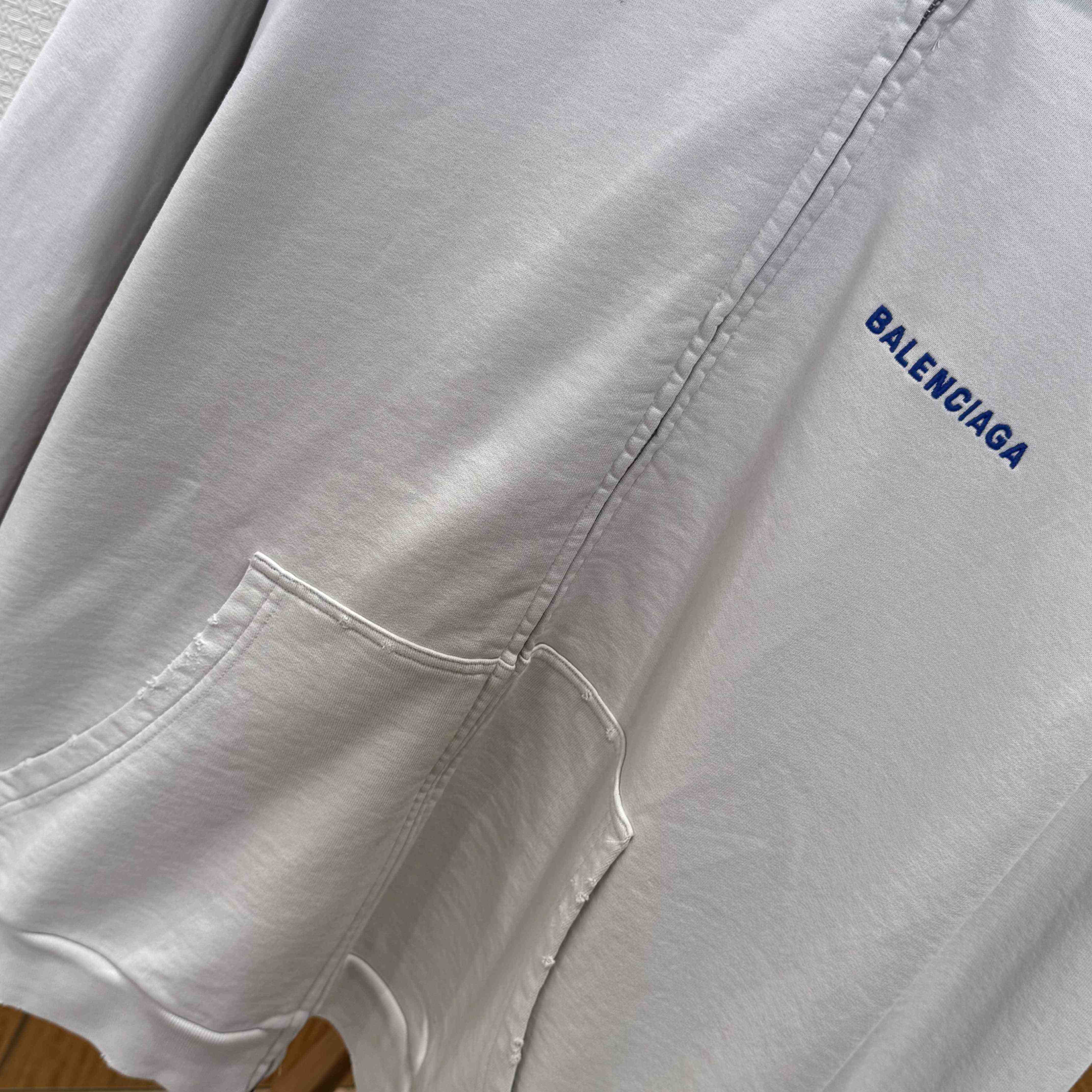 Balenciaga Back Zip-Up Hoodie Regular Fit In Dirty White And Blue Dry Fleece - DopestKickz