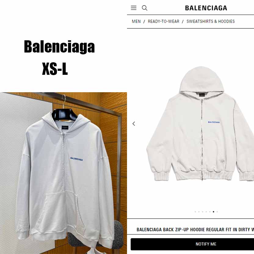 Balenciaga Back Zip-Up Hoodie Regular Fit In Dirty White And Blue Dry Fleece - DopestKickz