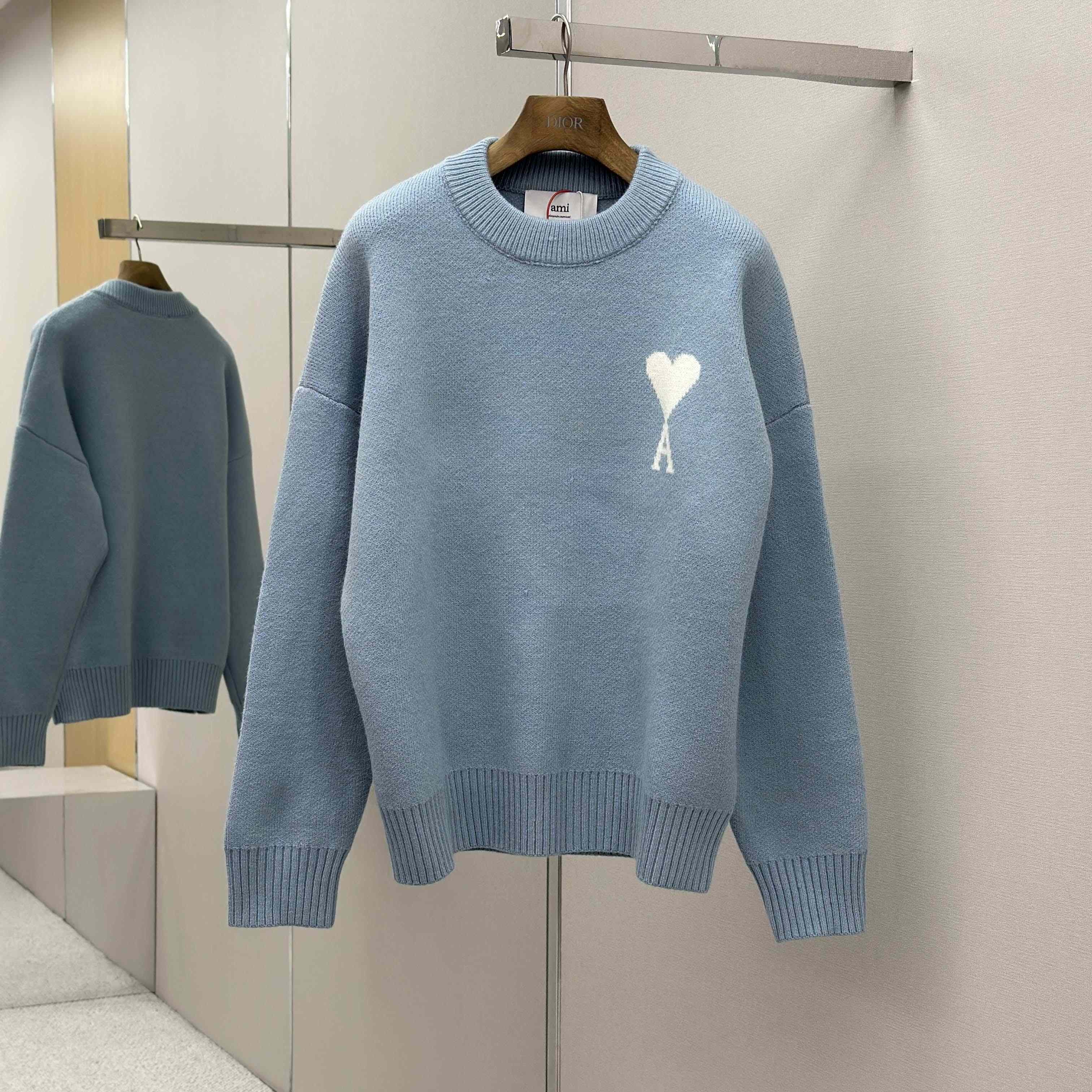 AMI Paris Blue Alpaca Ami De Coeur Crewneck Sweater  - DopestKickz
