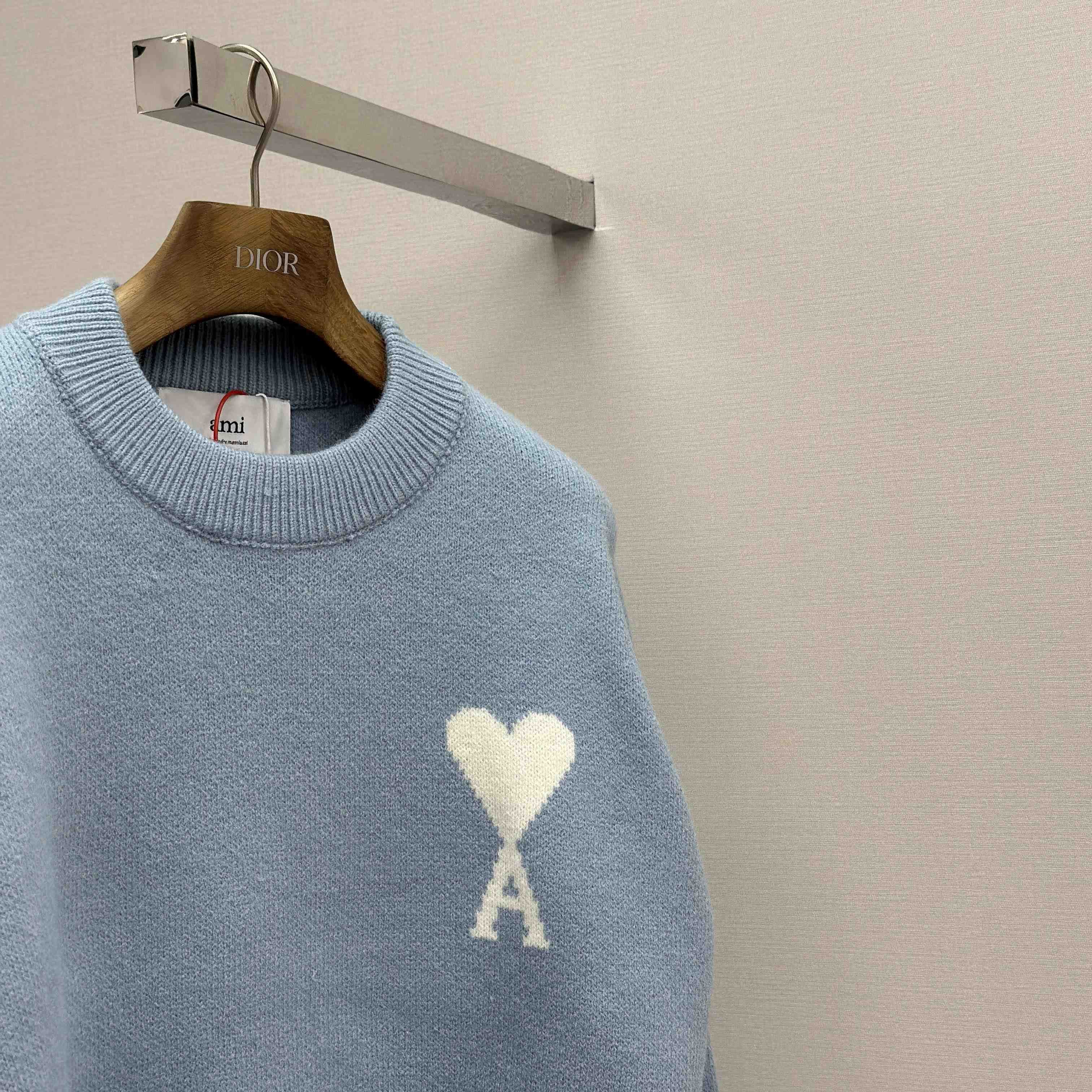 AMI Paris Blue Alpaca Ami De Coeur Crewneck Sweater  - DopestKickz