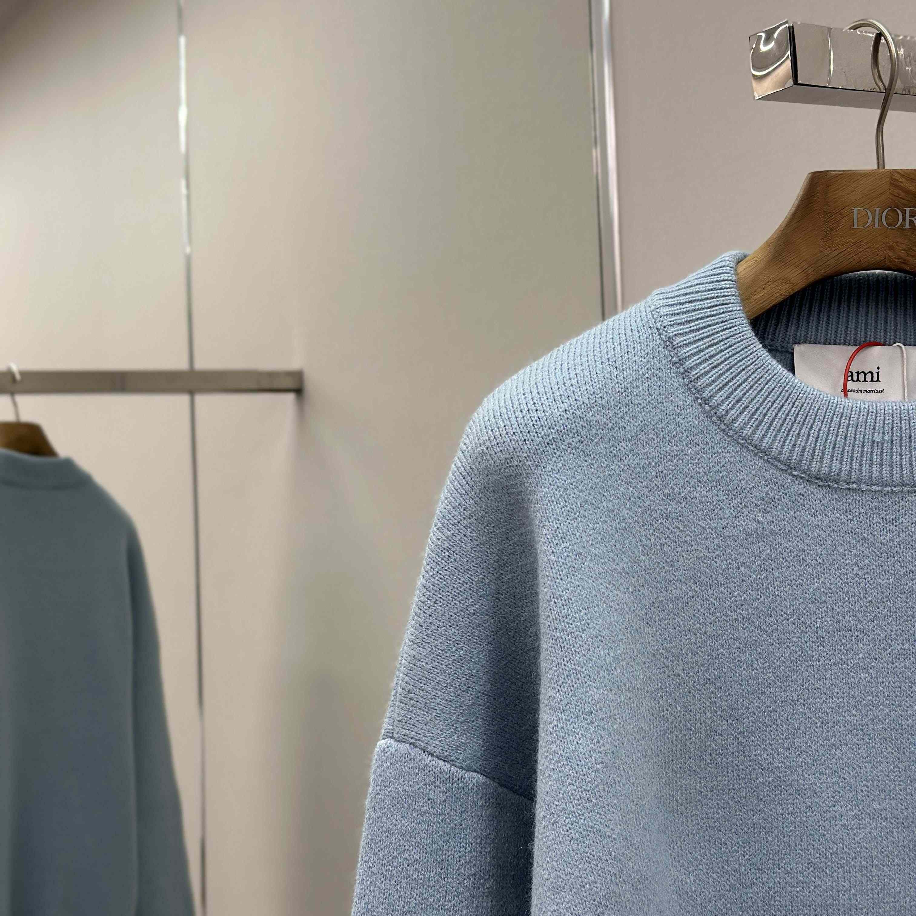 AMI Paris Blue Alpaca Ami De Coeur Crewneck Sweater  - DopestKickz