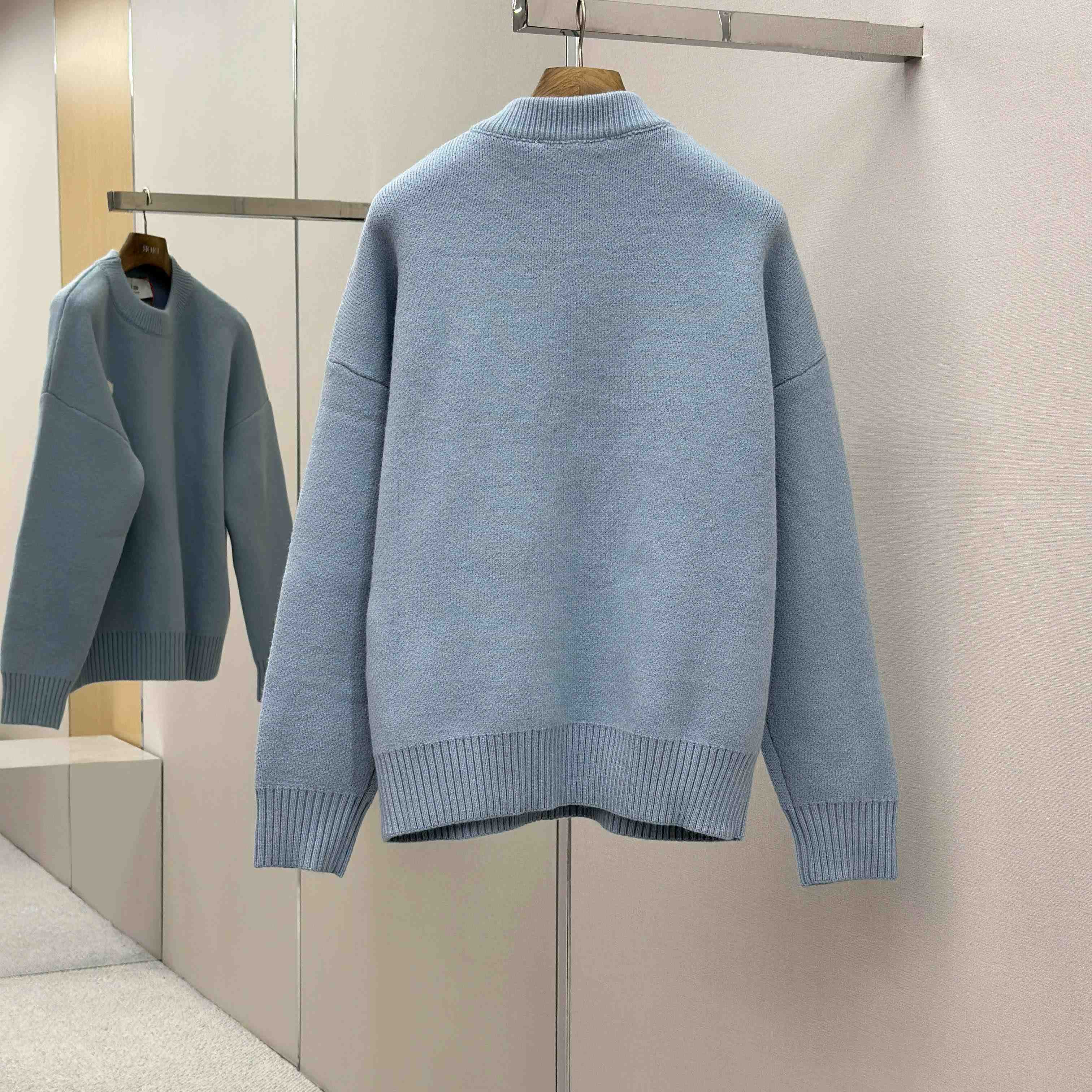 AMI Paris Blue Alpaca Ami De Coeur Crewneck Sweater  - DopestKickz