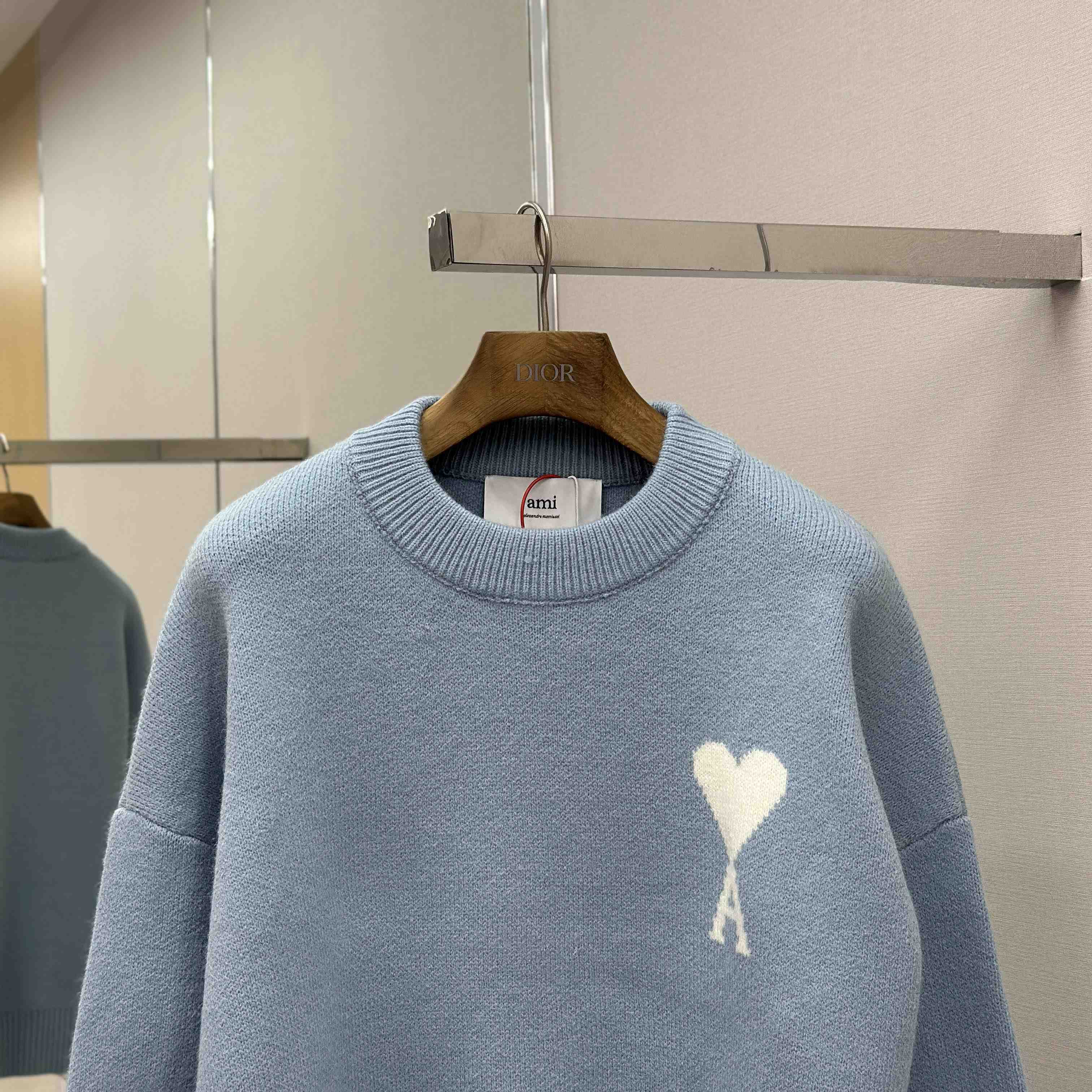 AMI Paris Blue Alpaca Ami De Coeur Crewneck Sweater  - DopestKickz