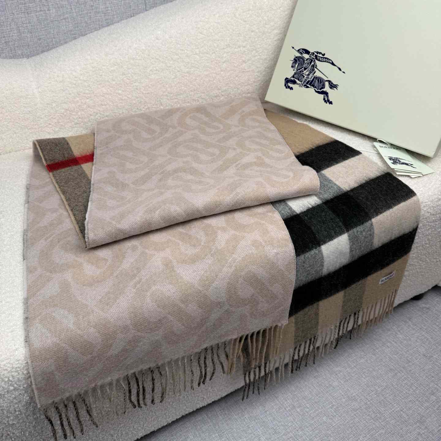 Burberry Reversible Check And Monogram Cashmere Scarf  - DopestKickz