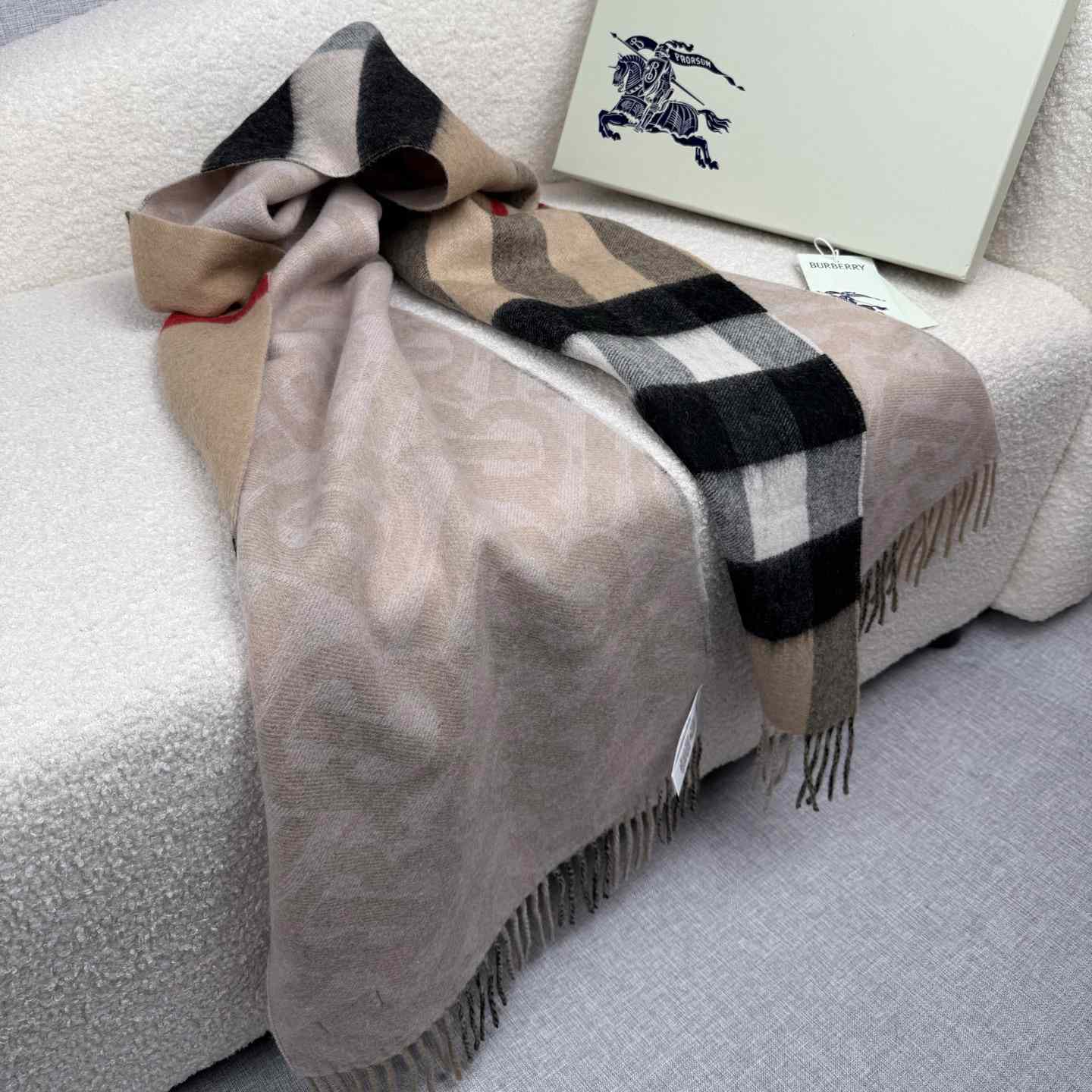 Burberry Reversible Check And Monogram Cashmere Scarf  - DopestKickz