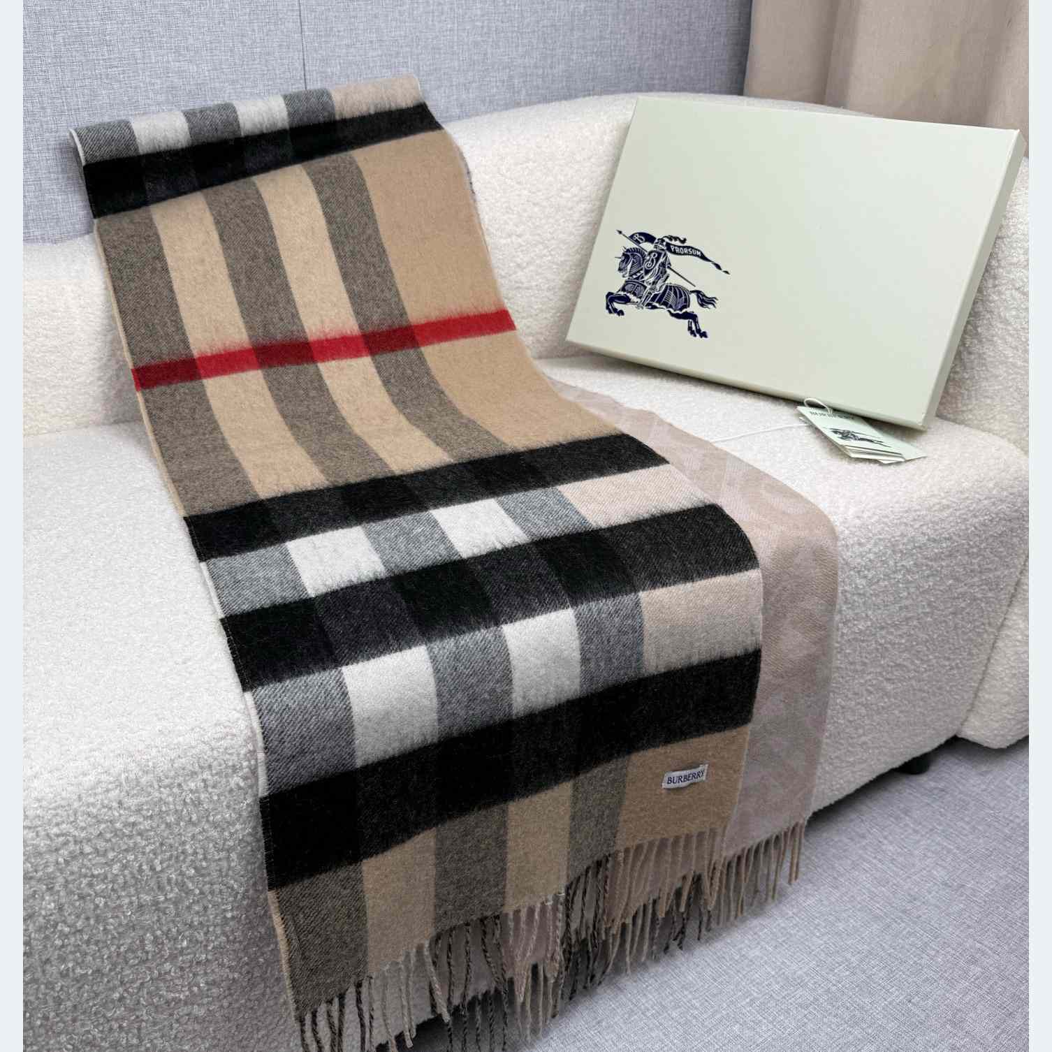 Burberry Reversible Check And Monogram Cashmere Scarf  - DopestKickz