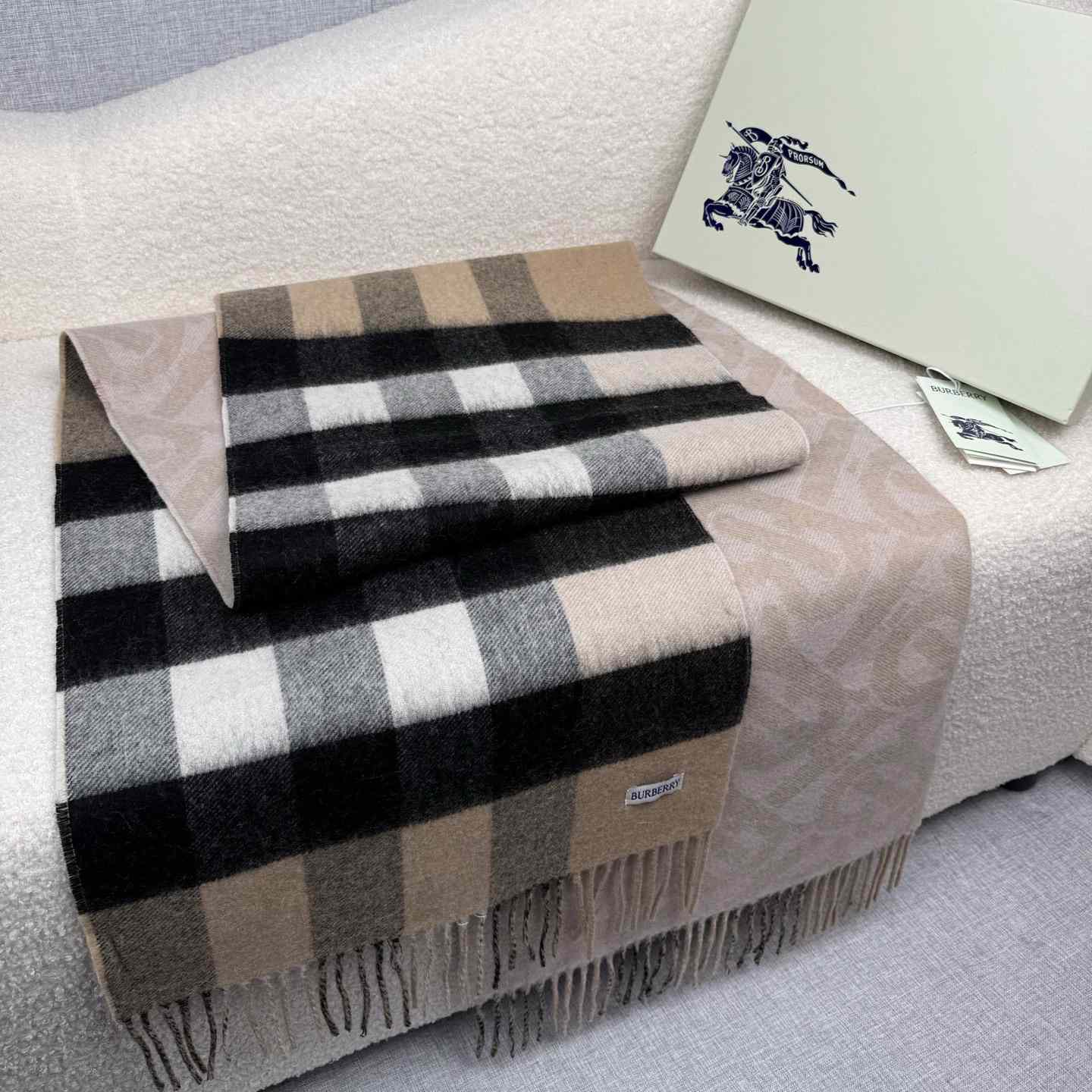 Burberry Reversible Check And Monogram Cashmere Scarf  - DopestKickz