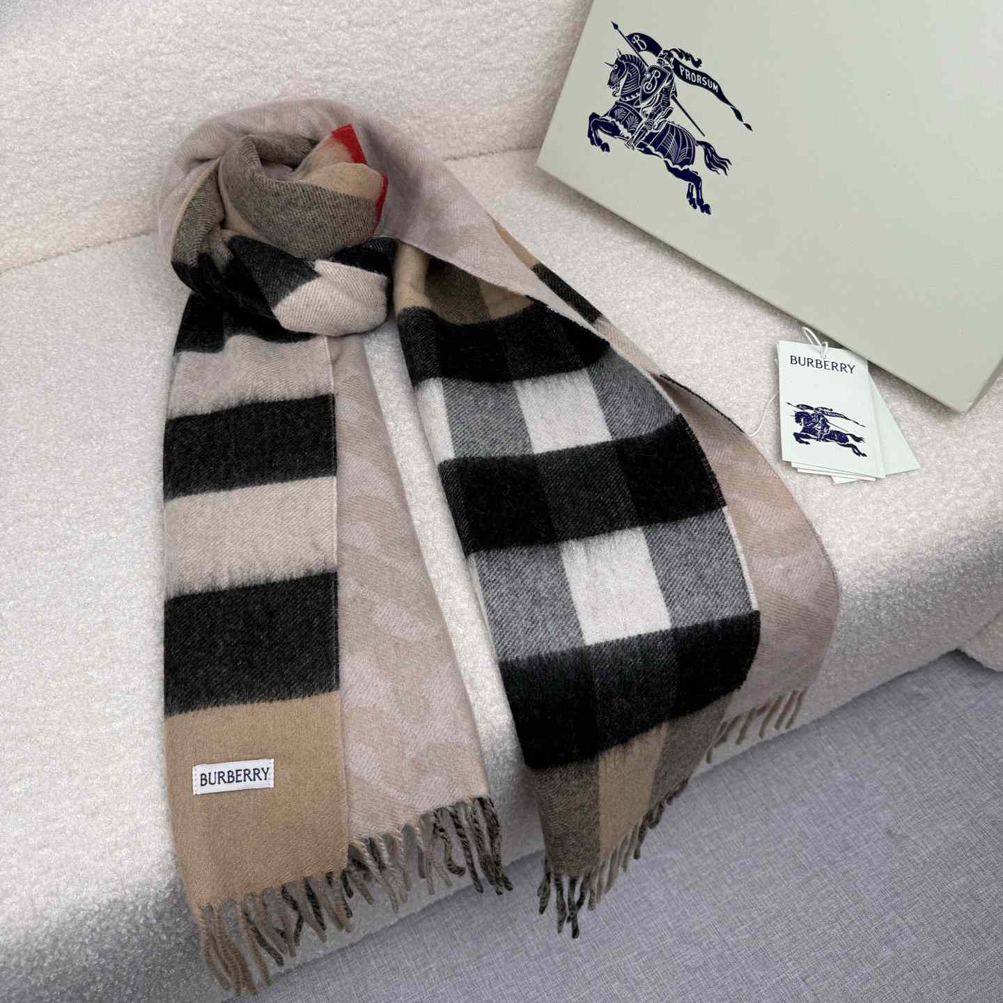 Burberry Reversible Check And Monogram Cashmere Scarf  - DopestKickz