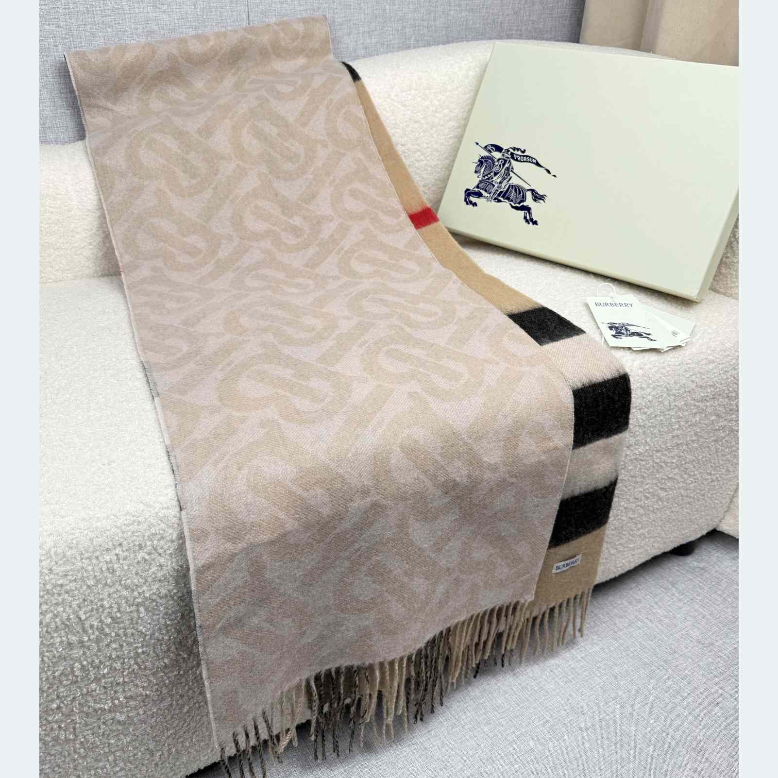 Burberry Reversible Check And Monogram Cashmere Scarf  - DopestKickz