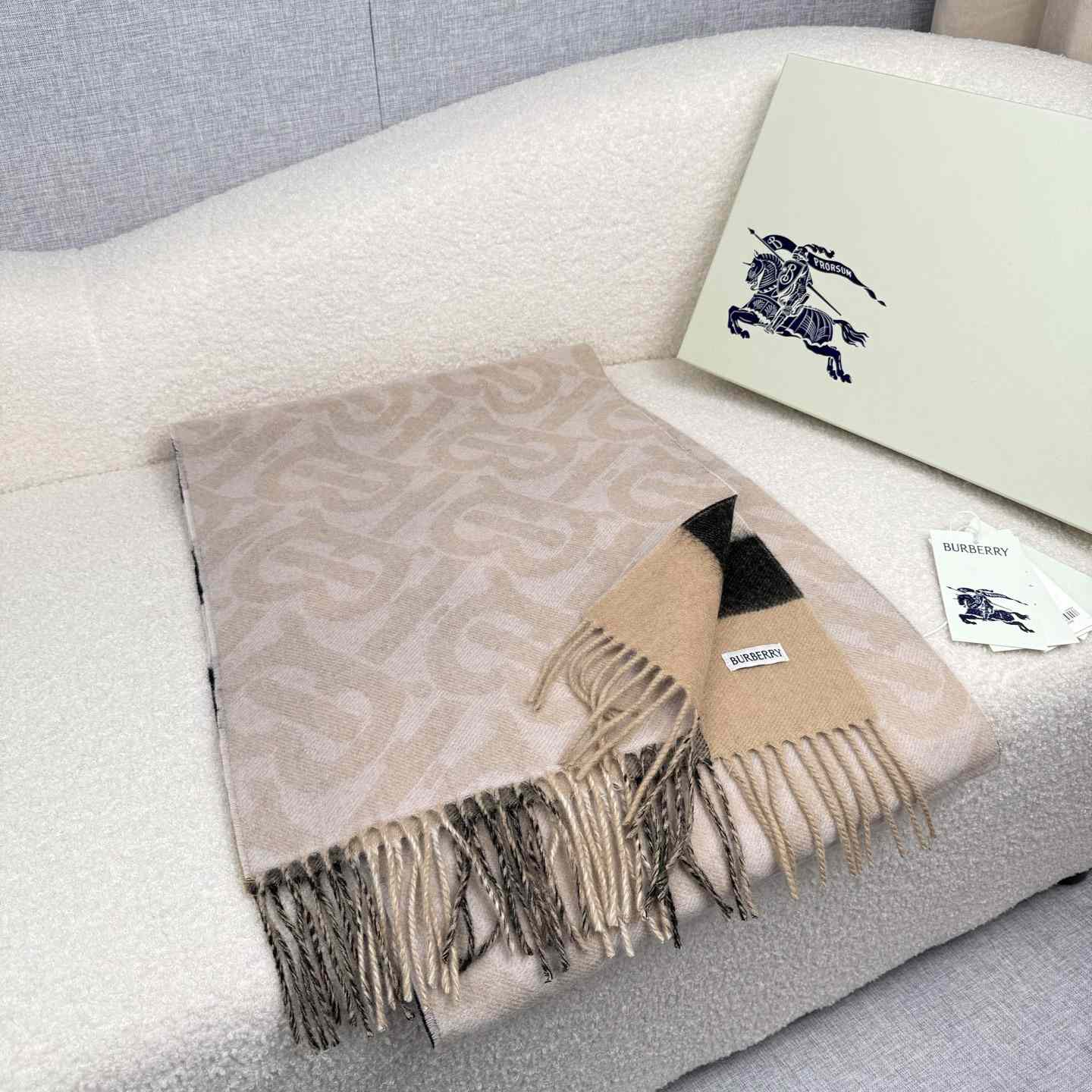 Burberry Reversible Check And Monogram Cashmere Scarf  - DopestKickz