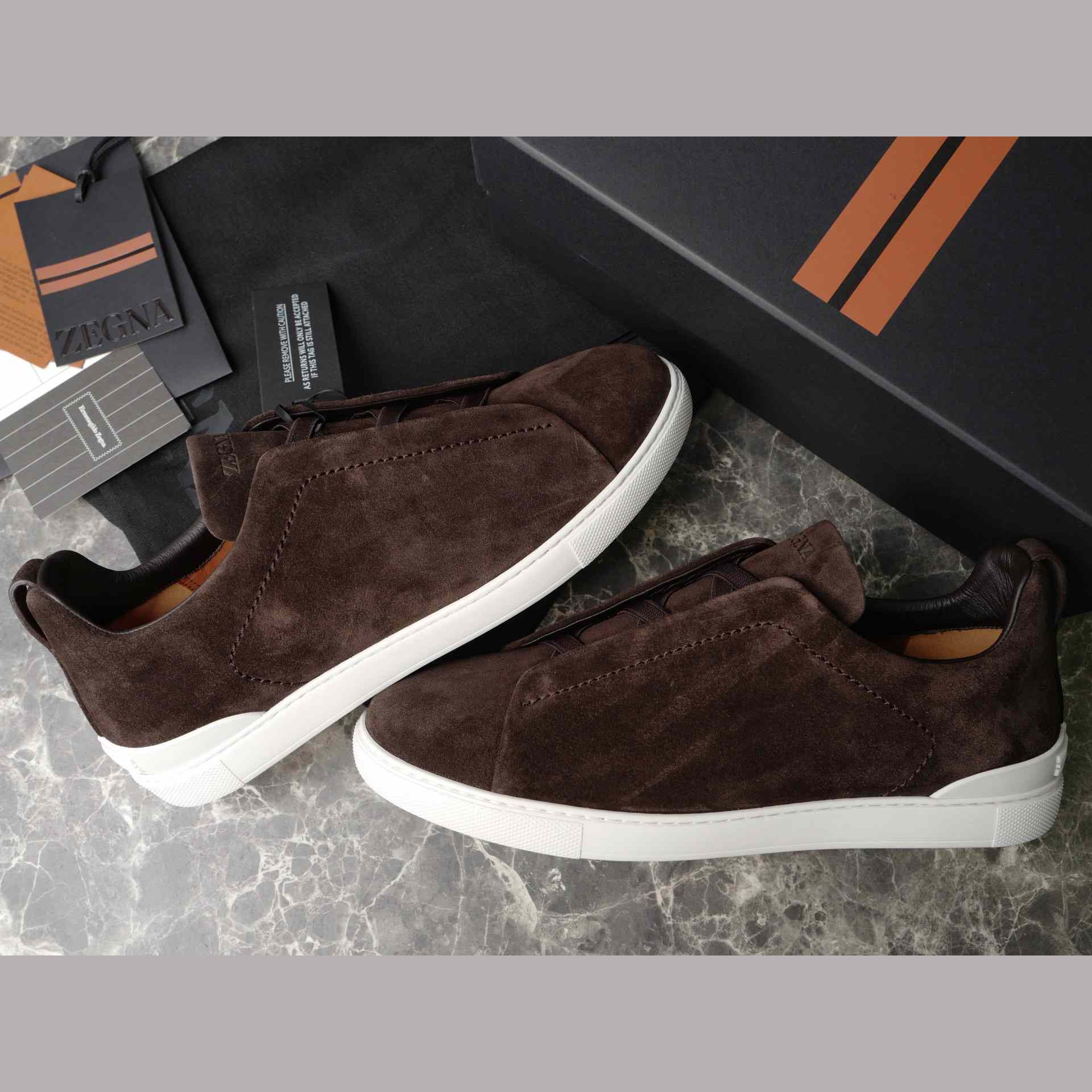 Zegna Utility Blue suede Triple Stitch™ Sneakers - DopestKickz