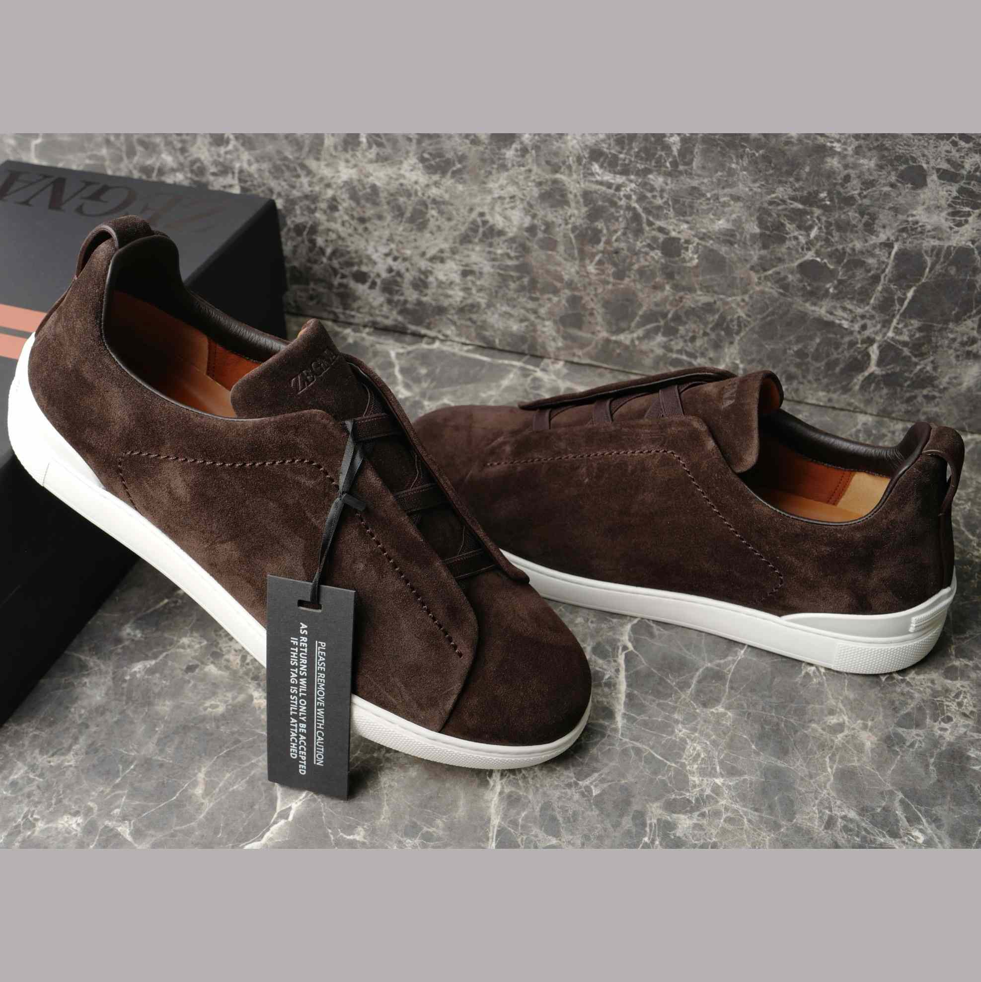 Zegna Utility Blue suede Triple Stitch™ Sneakers - DopestKickz