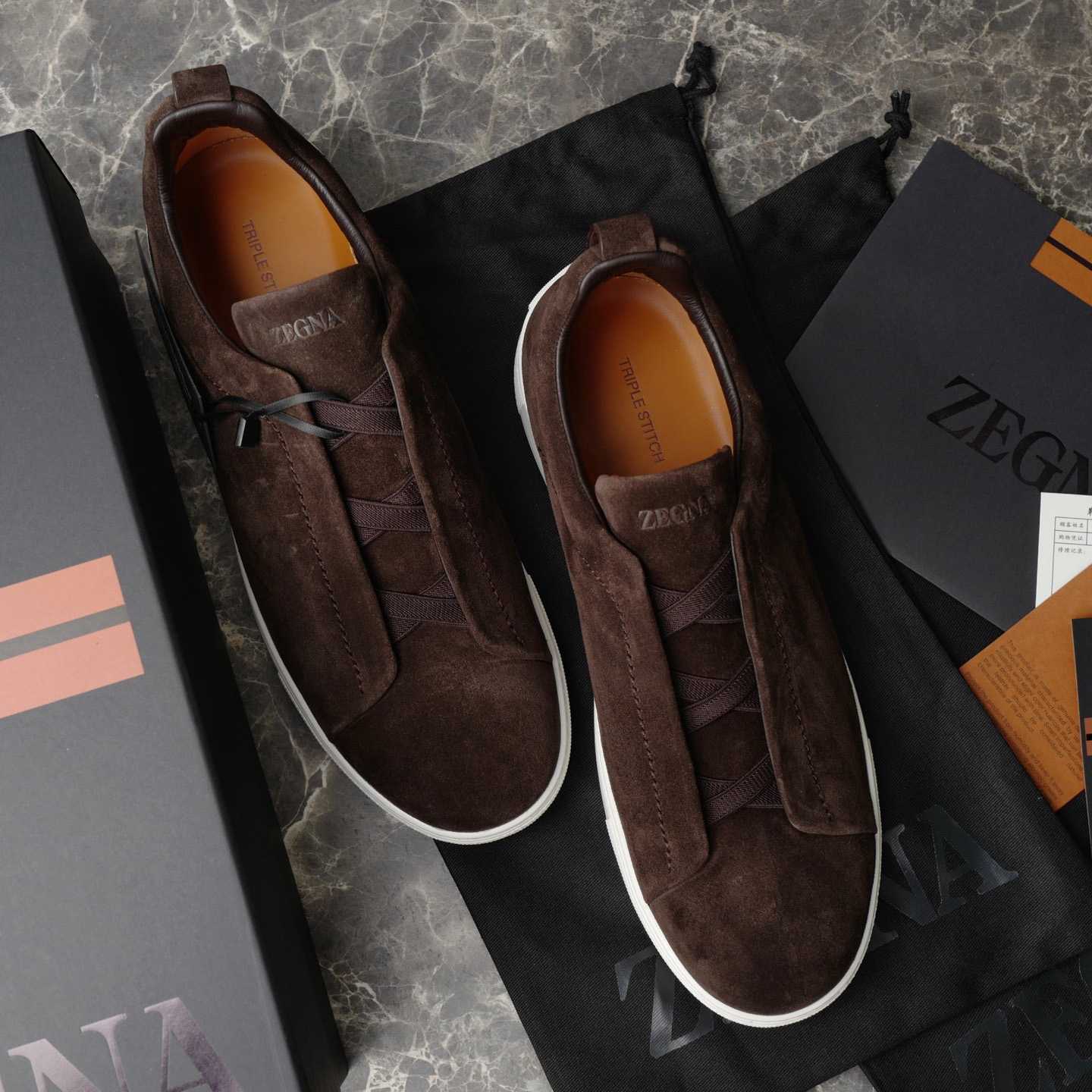 Zegna Utility Blue suede Triple Stitch™ Sneakers - DopestKickz