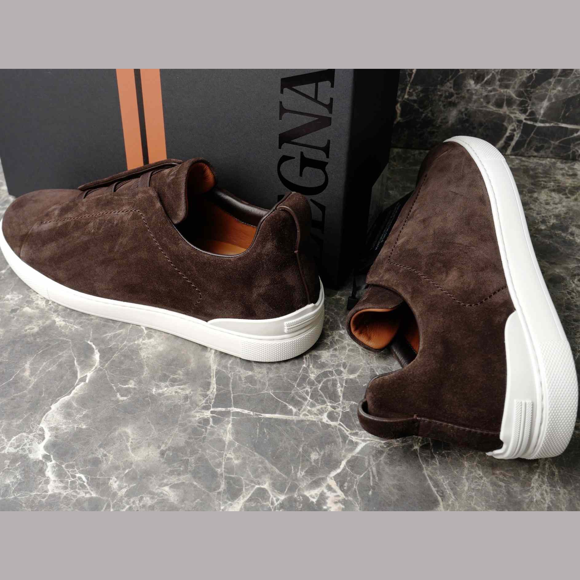 Zegna Utility Blue suede Triple Stitch™ Sneakers - DopestKickz