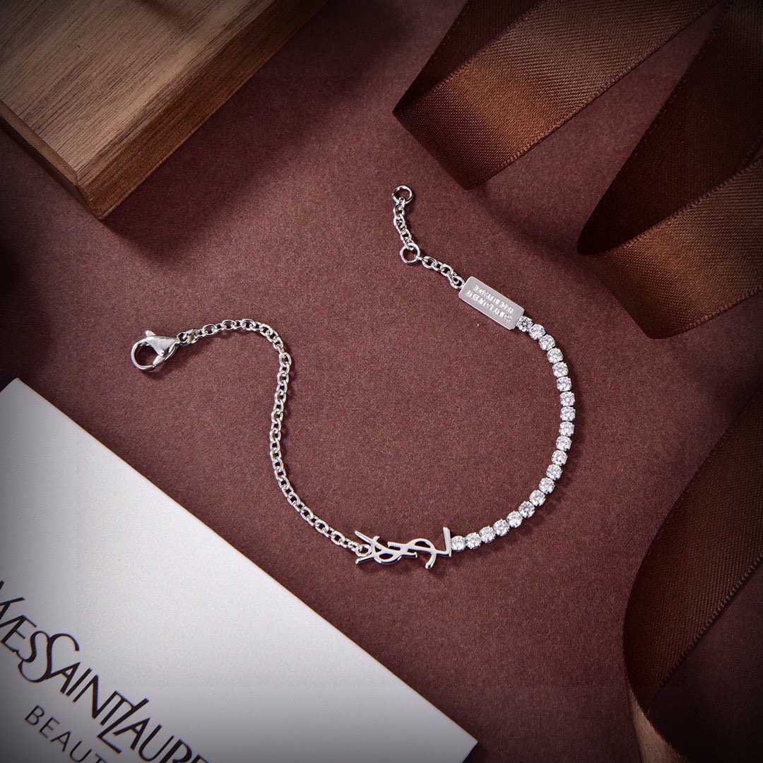 Saint Laurent Cassandre Charm Bracelet In Metal And Rhinestone - DopestKickz