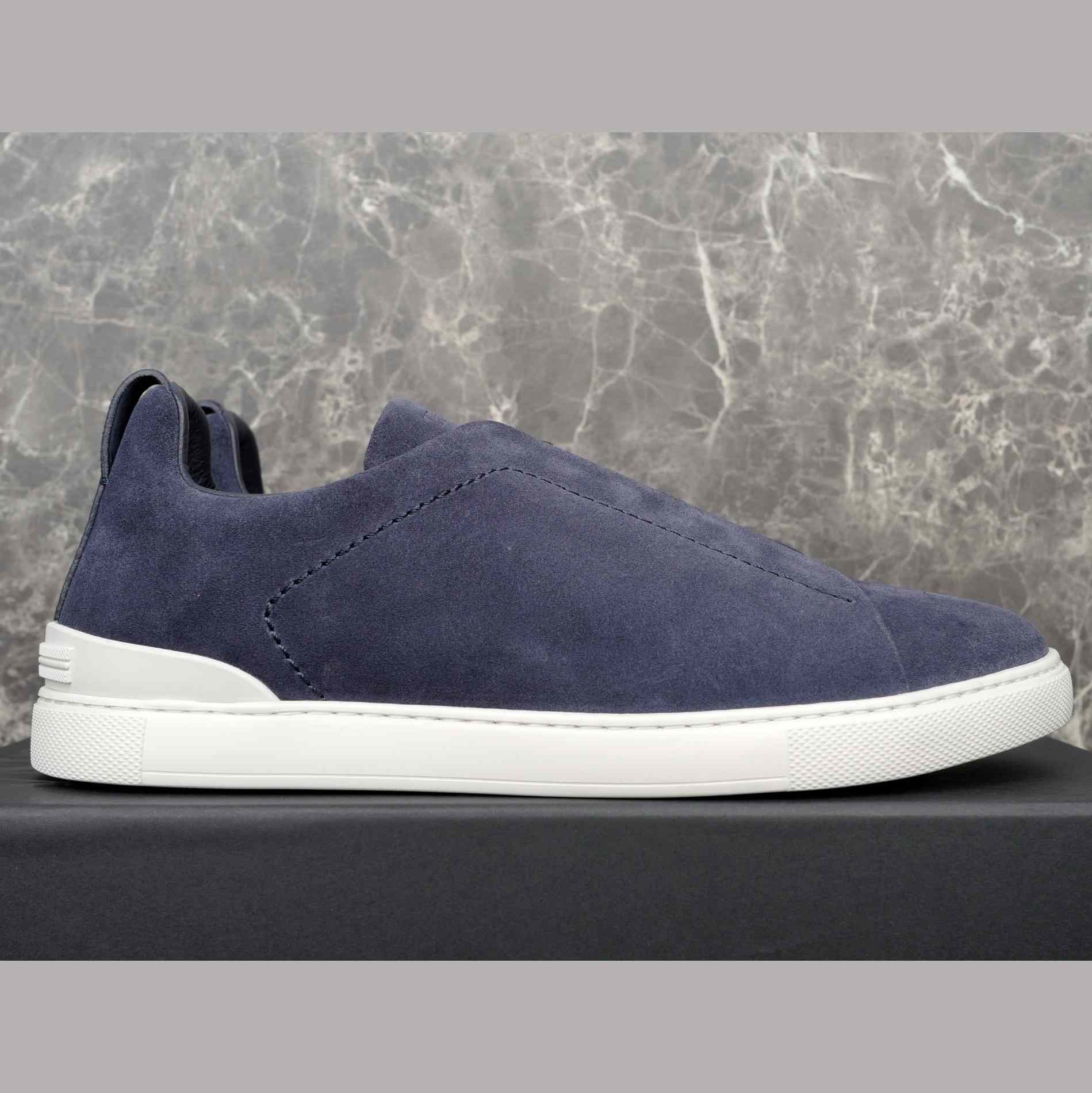 Zegna Utility Blue suede Triple Stitch™ Sneakers - DopestKickz