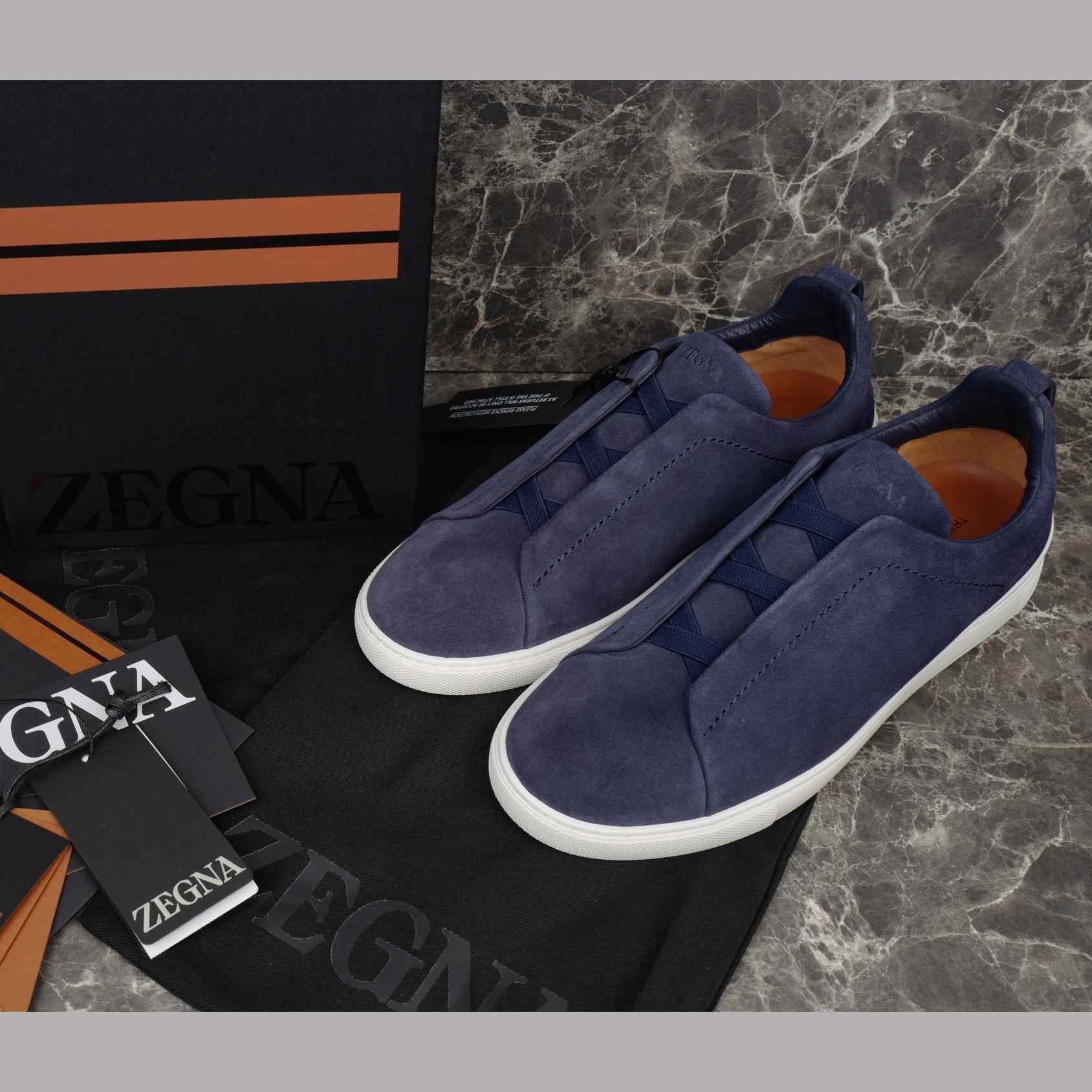 Zegna Utility Blue suede Triple Stitch™ Sneakers - DopestKickz