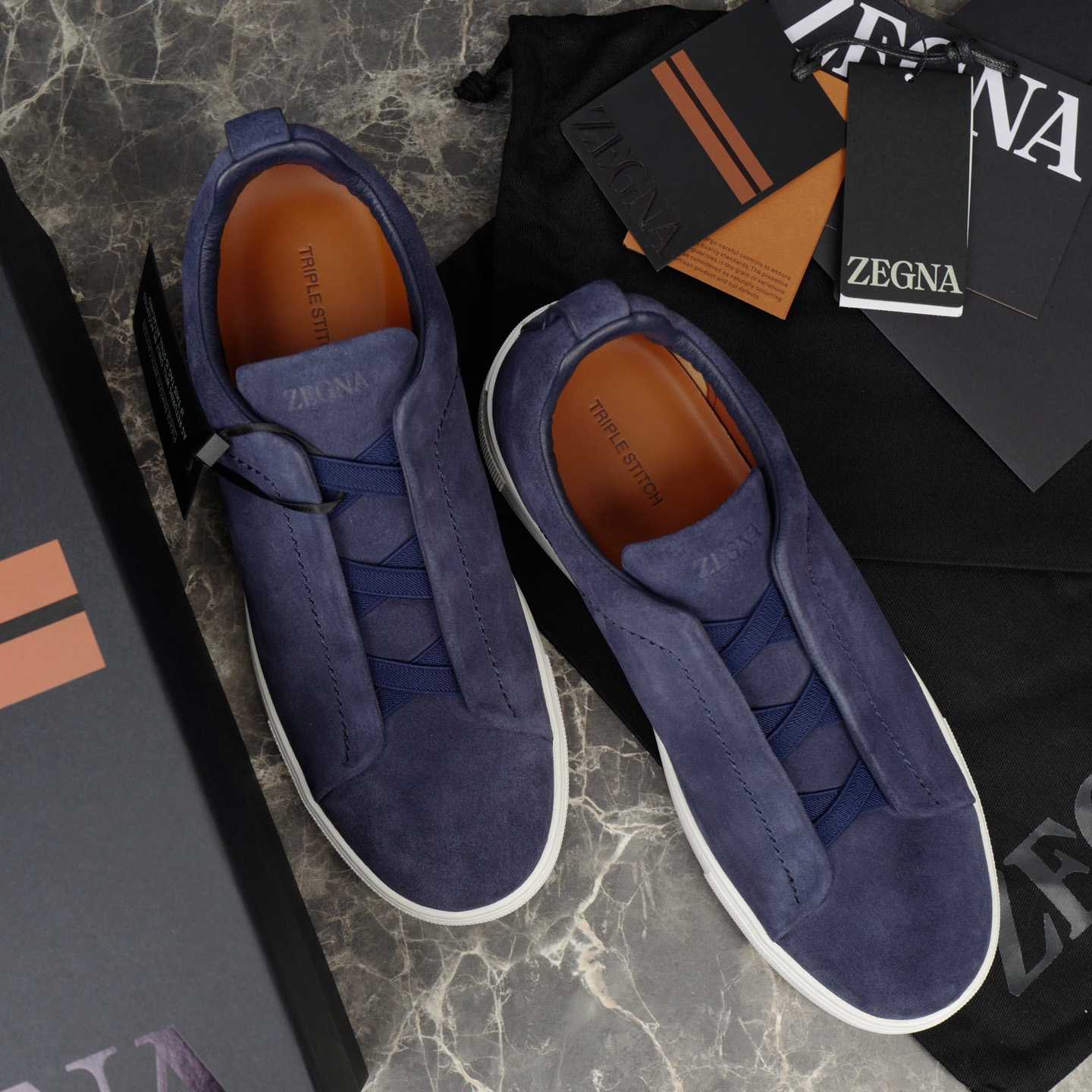 Zegna Utility Blue suede Triple Stitch™ Sneakers - DopestKickz