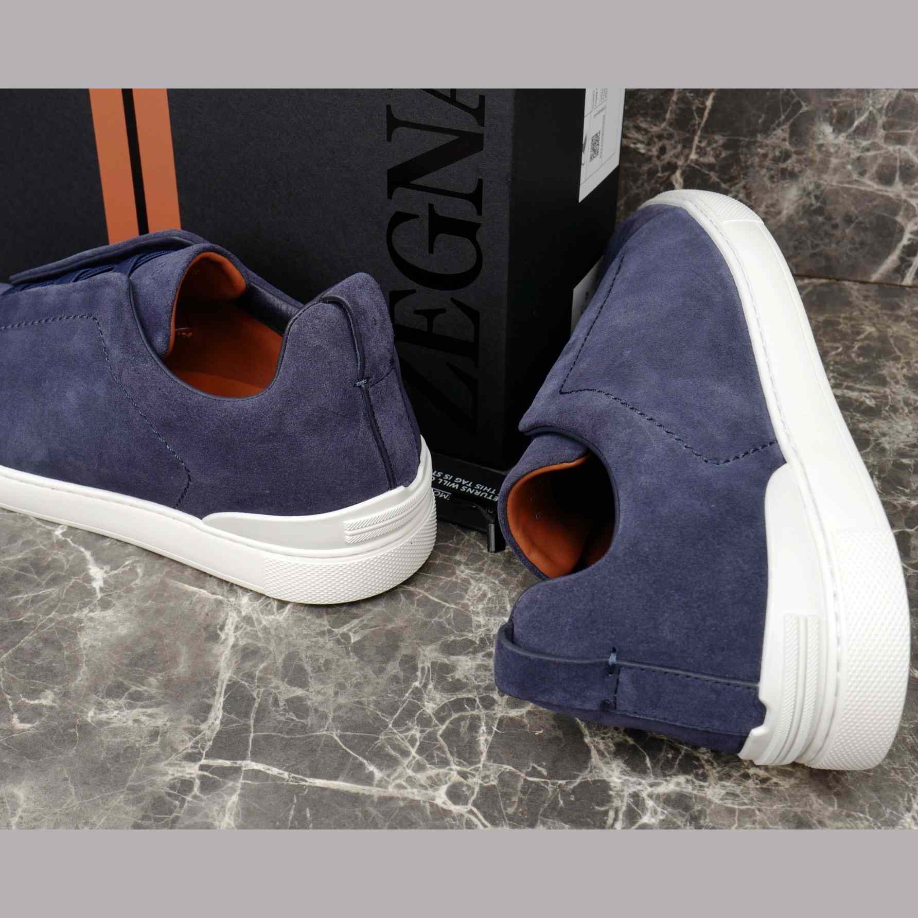 Zegna Utility Blue suede Triple Stitch™ Sneakers - DopestKickz