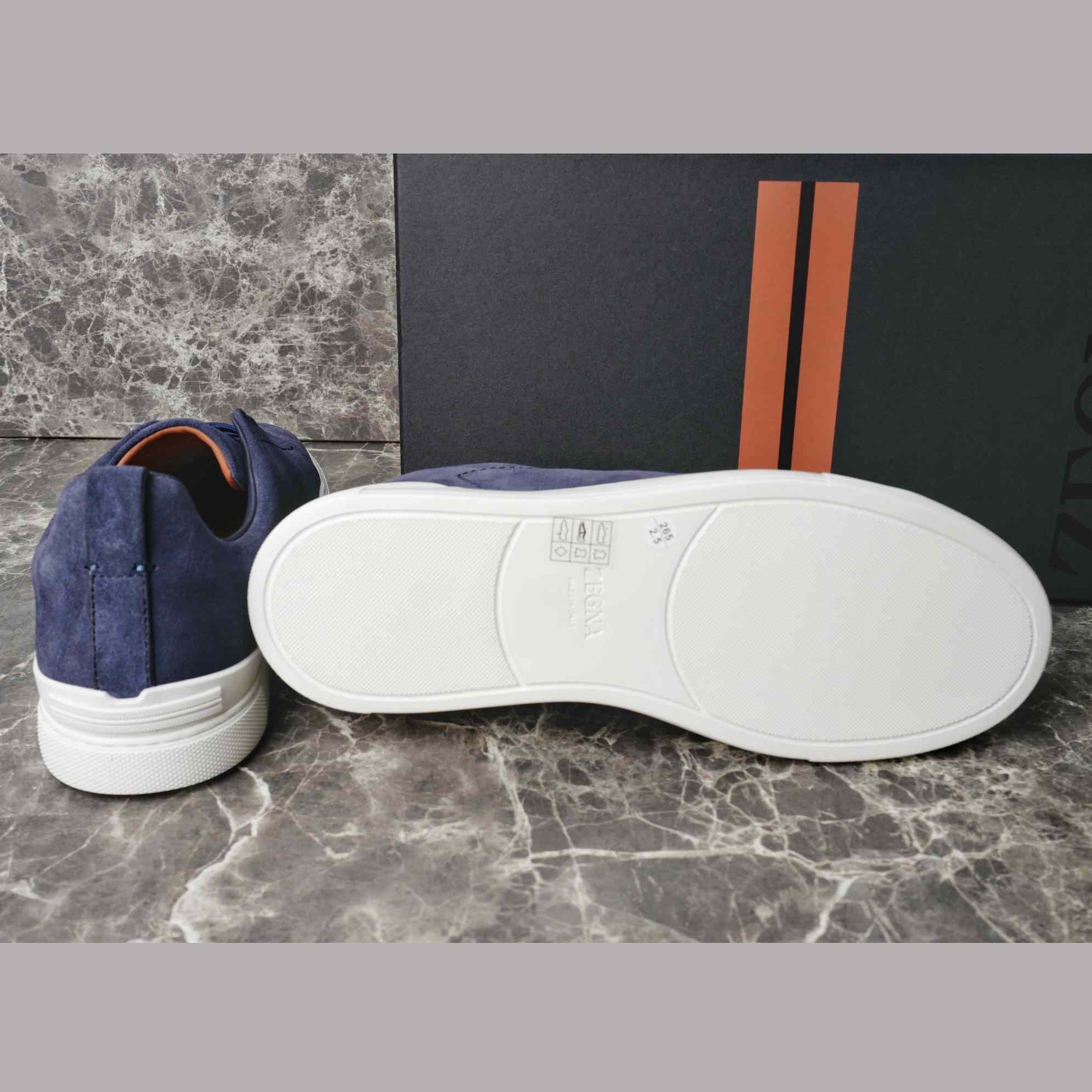 Zegna Utility Blue suede Triple Stitch™ Sneakers - DopestKickz
