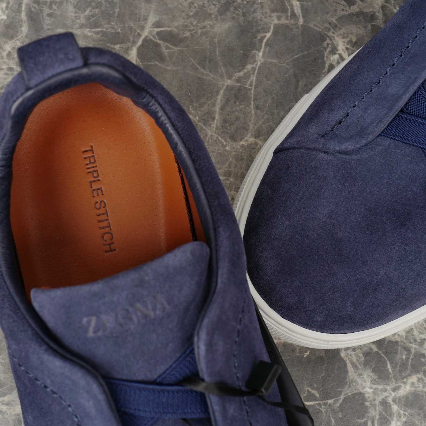 Zegna Utility Blue suede Triple Stitch™ Sneakers - DopestKickz