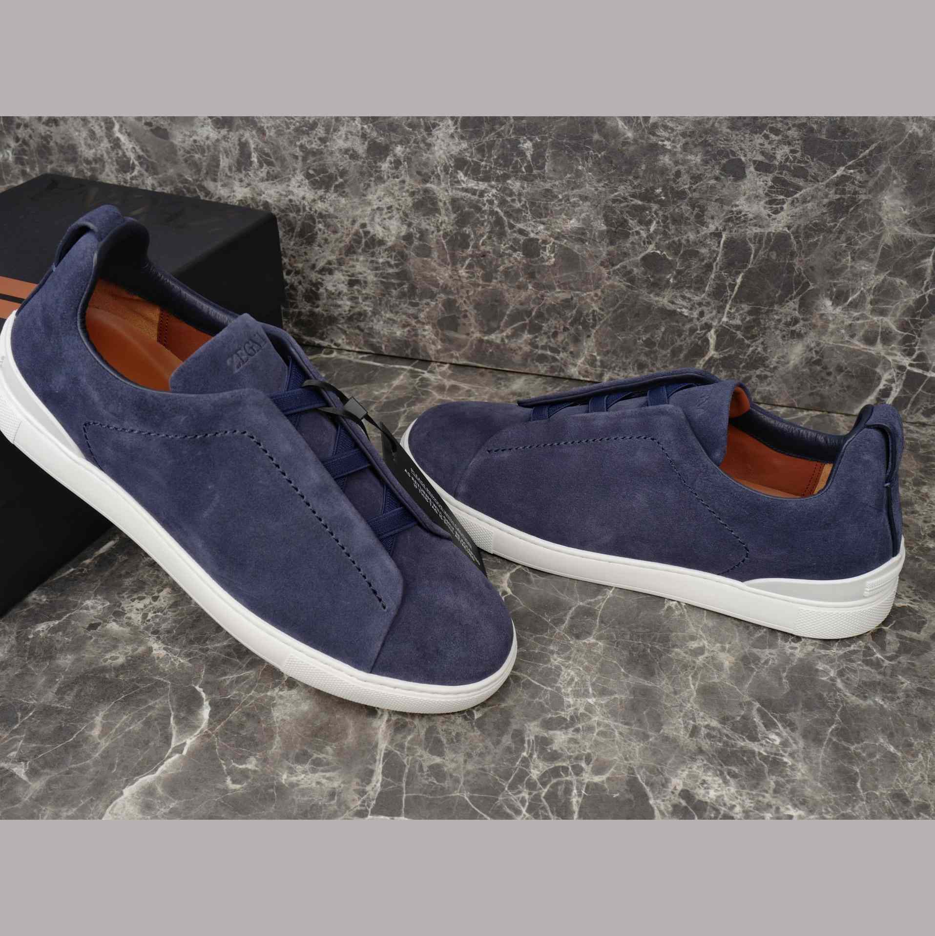 Zegna Utility Blue suede Triple Stitch™ Sneakers - DopestKickz
