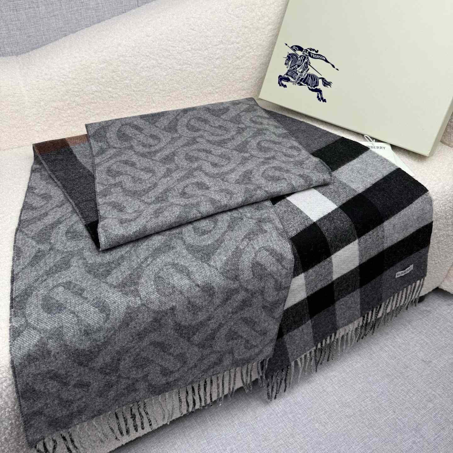 Burberry Reversible Check And Monogram Cashmere Scarf  - DopestKickz