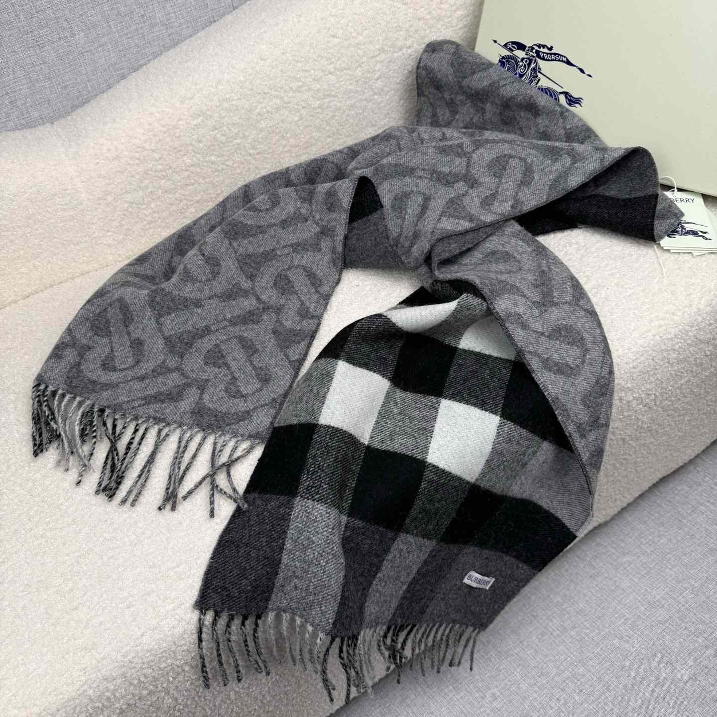 Burberry Reversible Check And Monogram Cashmere Scarf  - DopestKickz