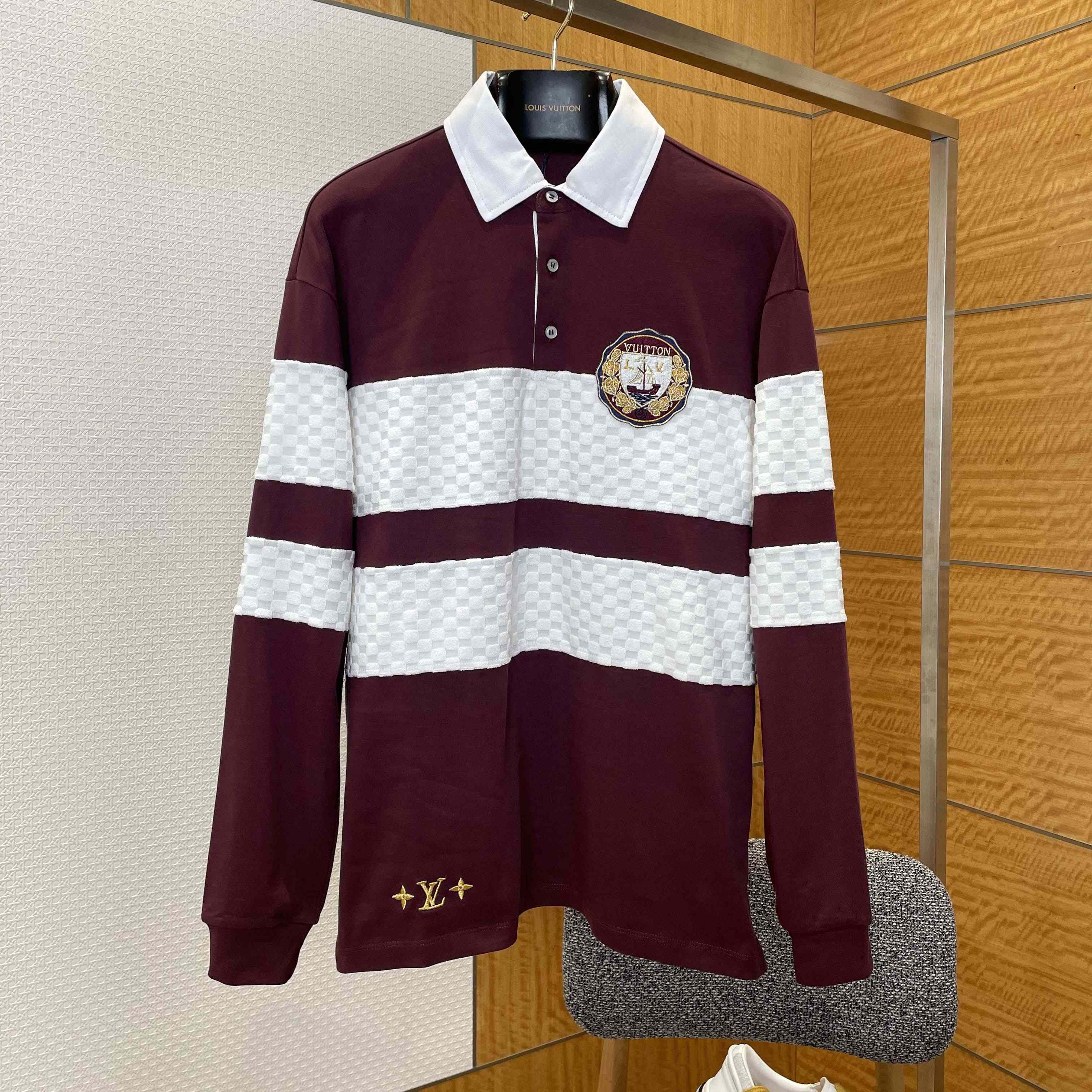 Louis Vuitton Damier Striped Long-Sleeved Polo Shirt   1AIKBY - DopestKickz