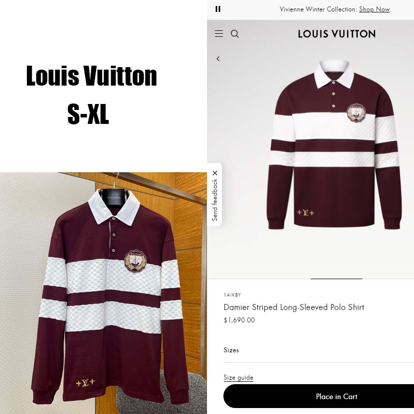 Louis Vuitton Damier Striped Long-Sleeved Polo Shirt   1AIKBY - DopestKickz