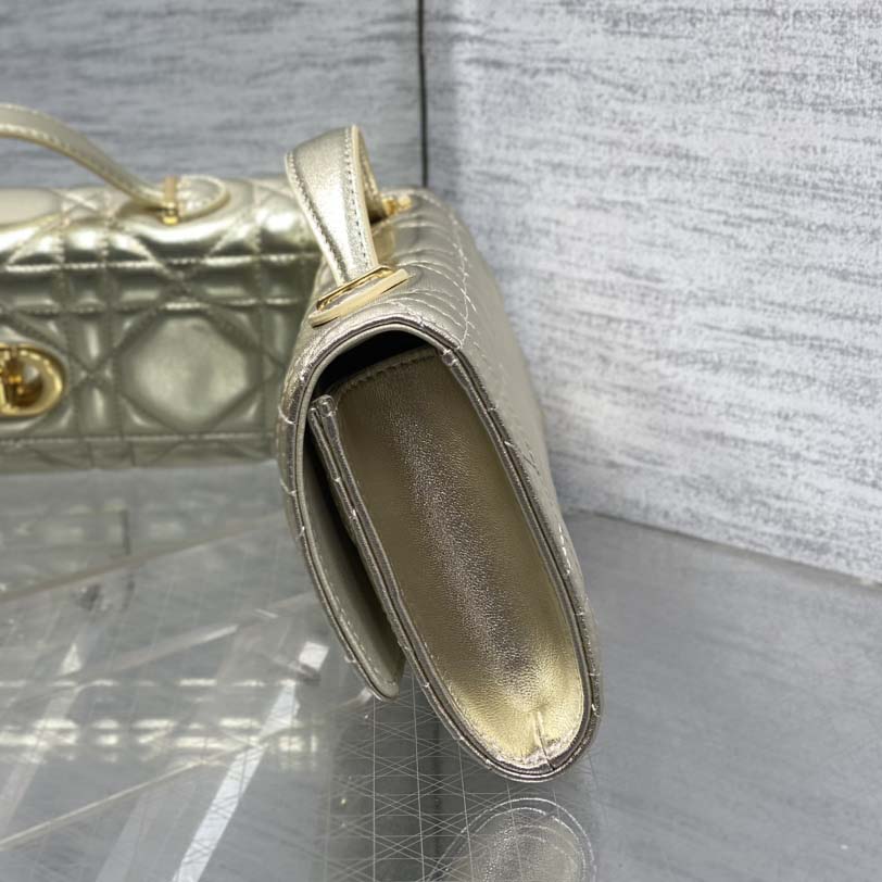 Dior Miss Caro Top Handle Pouch Metallic Pale Gold-Tone Macrocannage Calfskin  - DopestKickz