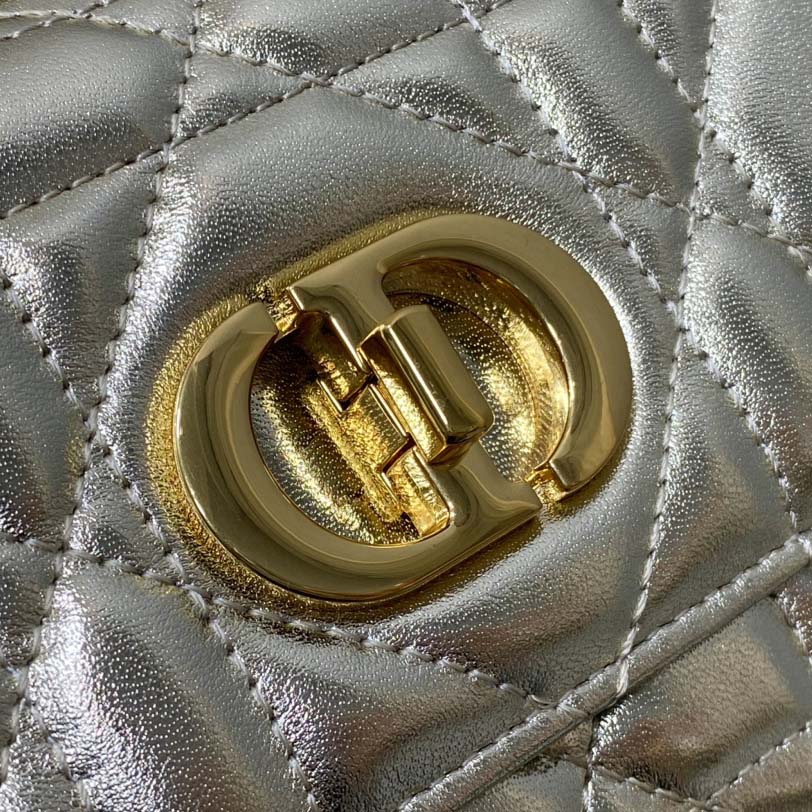 Dior Miss Caro Top Handle Pouch Metallic Pale Gold-Tone Macrocannage Calfskin  - DopestKickz