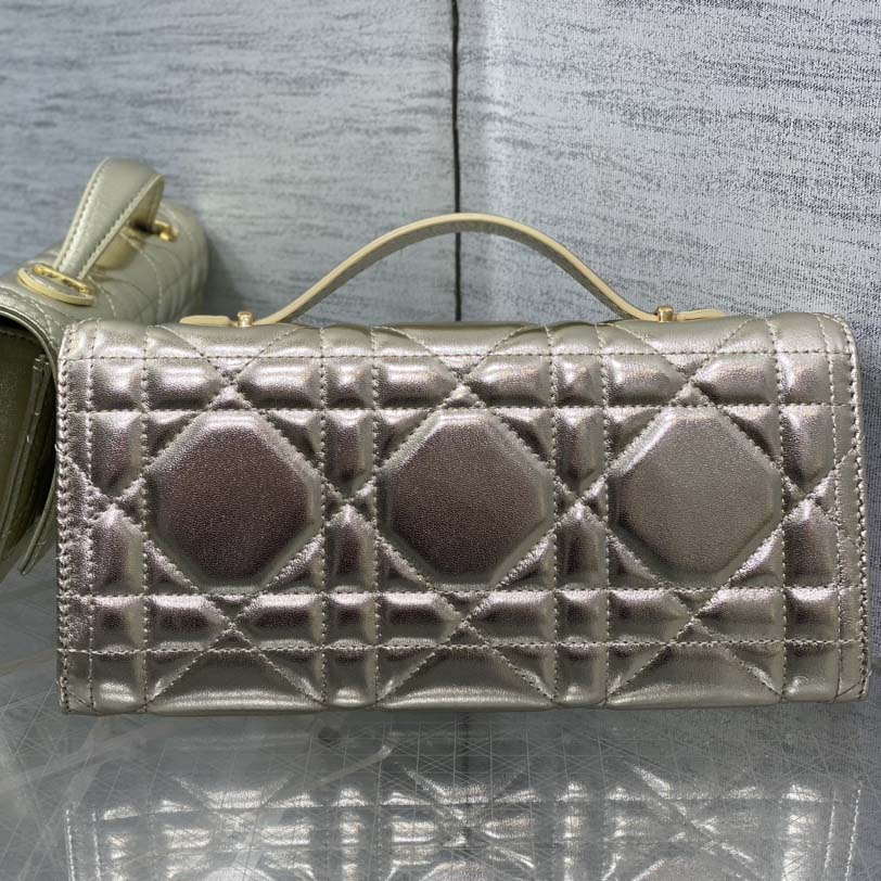 Dior Miss Caro Top Handle Pouch Metallic Pale Gold-Tone Macrocannage Calfskin  - DopestKickz