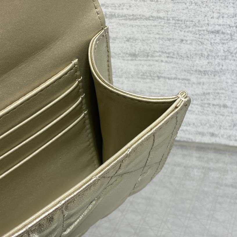 Dior Miss Caro Top Handle Pouch Metallic Pale Gold-Tone Macrocannage Calfskin  - DopestKickz